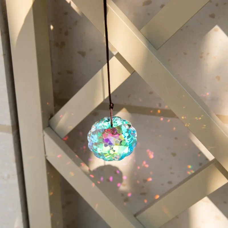 1 Pc With Rope Colorful Crystal Glass Prism Ball Suncatcher Pendant, Home Garden Craft Decoration, Valentine's Day, Mother'sGift