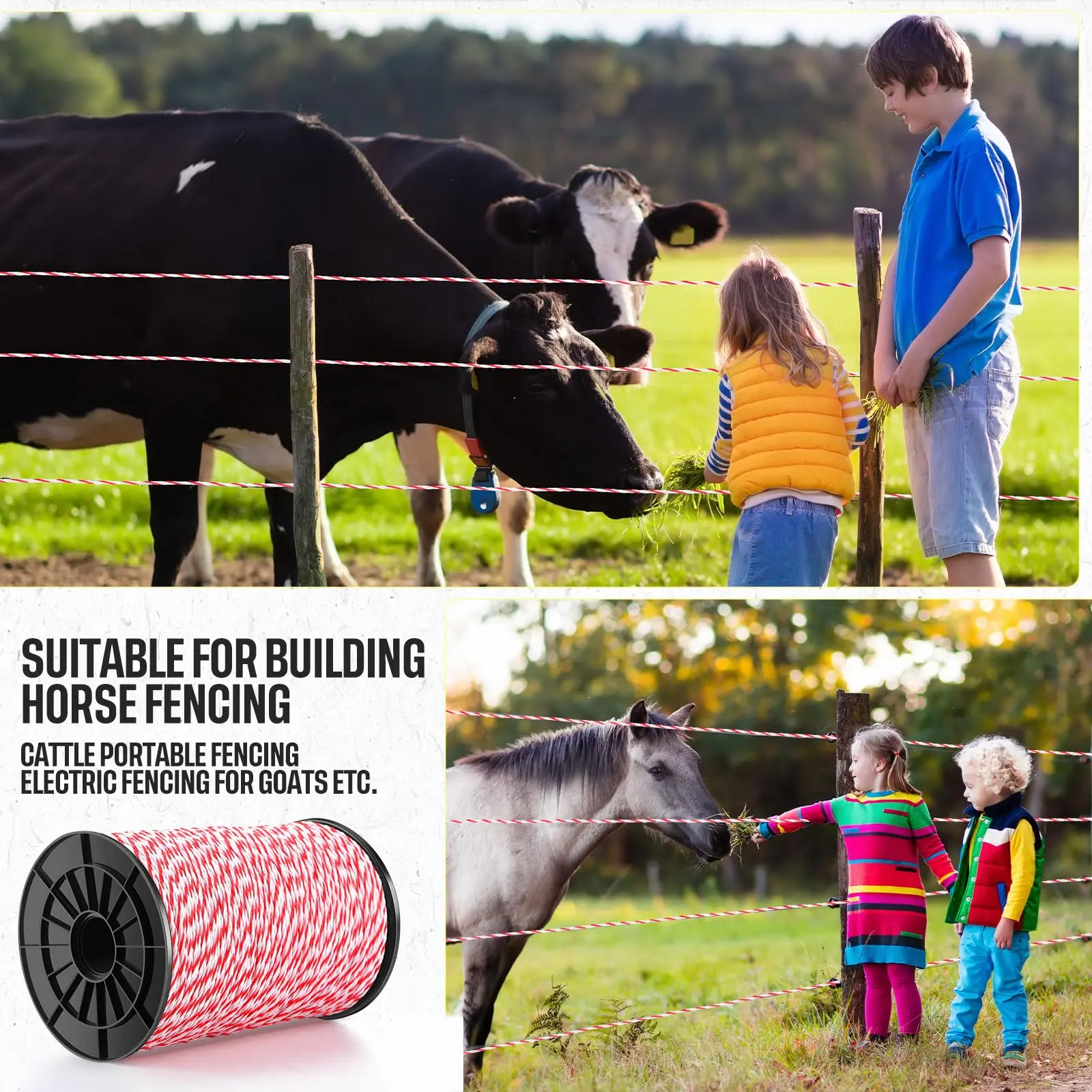 200/500M Roll Electric Fence Rope Polywire with Steel Poly Rope for Horse Animal Fencing Ultra Low Resistance Wire and Accessory