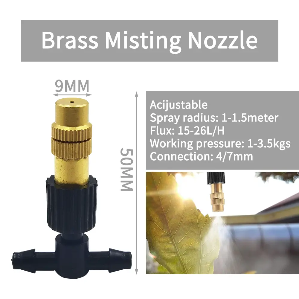 5M-30M Garden Brass Misting Cooling System Irrigation Watering 1/4'' Atomizer Nozzles 4/7mm Hose for Outdoor Greenhouse Pot