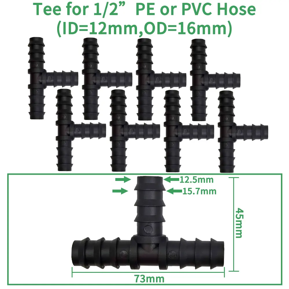 34Pcs 1/2" Drip Irrigation Fittings Kit Straight Tee Elbow Plug For 1/2 Inch 16mm Tubing Garden Watering Hose Connect