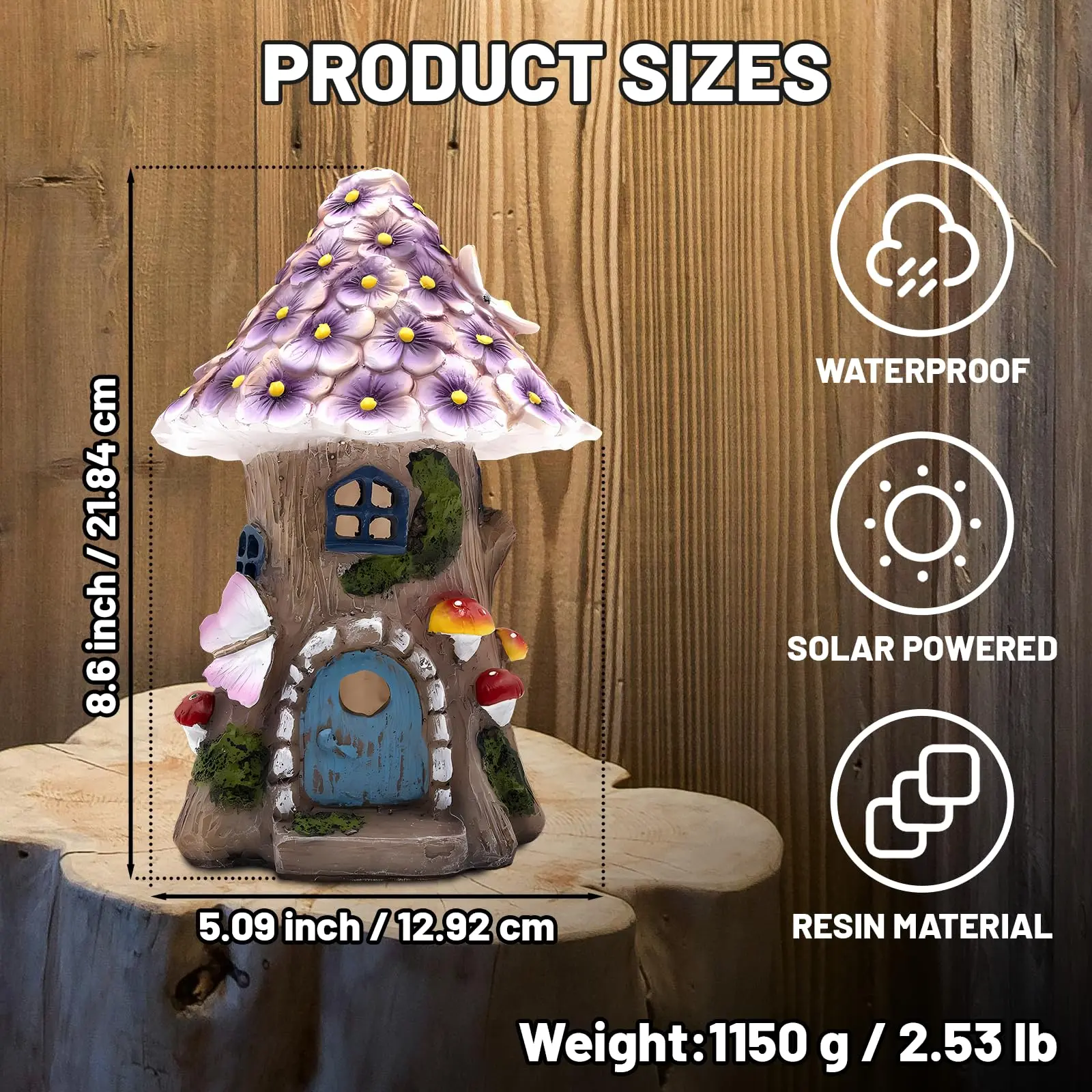 Fairy Garden House Solar Outdoor Statue, Light Up Mushroom Figurines Lawn Decorations for Yard, Fairies for Miniature House