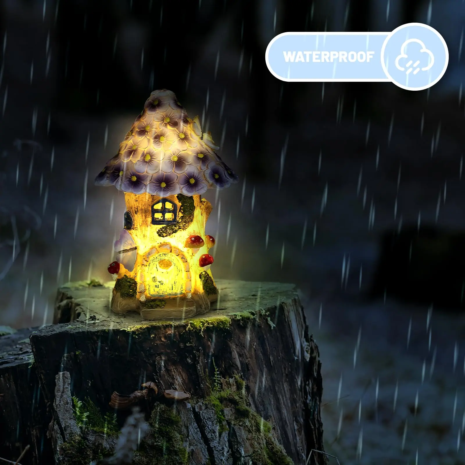 Fairy Garden House Solar Outdoor Statue, Light Up Mushroom Figurines Lawn Decorations for Yard, Fairies for Miniature House