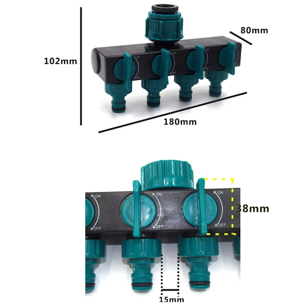 4-Way Water Splitters 1" to 3/4" to 1/2" Thread European Standard Thread Garden Irrigation Watering Connector Fittings Valve