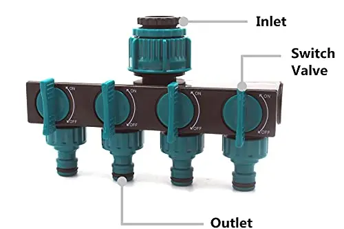 4-Way Water Splitters 1" to 3/4" to 1/2" Thread European Standard Thread Garden Irrigation Watering Connector Fittings Valve