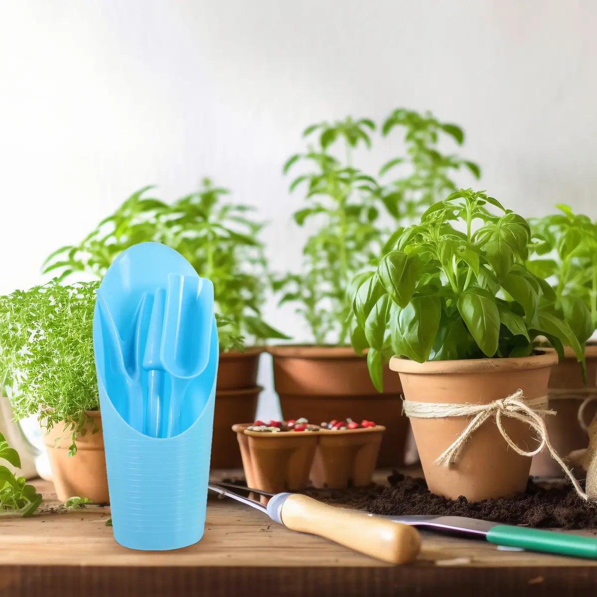 4pcs/set, Plastic Durable Bucket shovel Potted Cultivation cylinder MeatPlant soil shovel Garden Tools Mini Garden Planting Tool