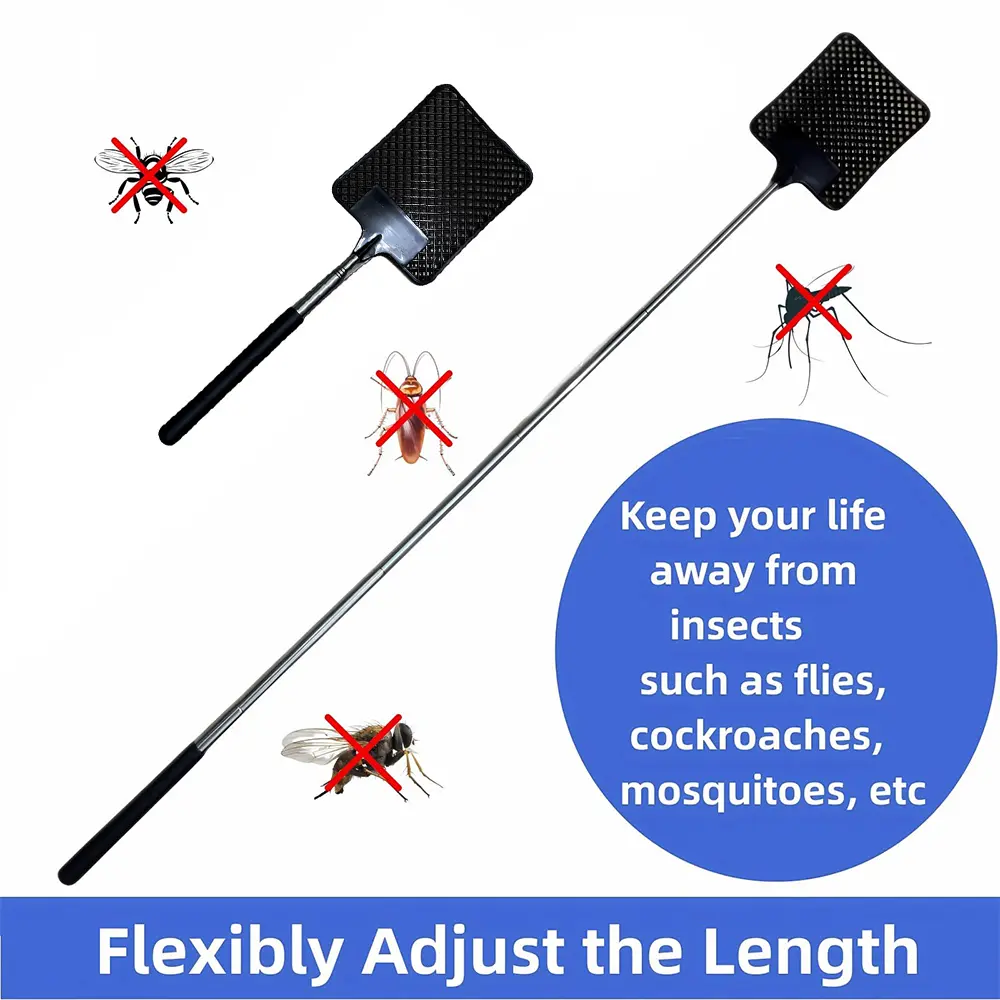 1 Pack Of Black Creative Fly Swatter Mosquito Swatter Stainless Steel Expansion Design Fly Repellent Supplies