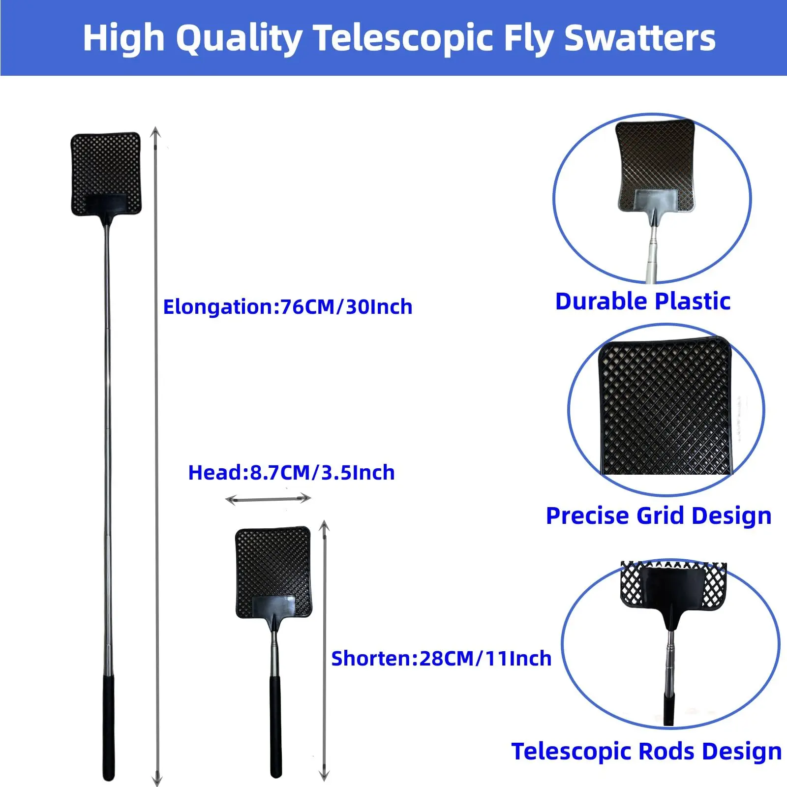 1 Pack Of Black Creative Fly Swatter Mosquito Swatter Stainless Steel Expansion Design Fly Repellent Supplies