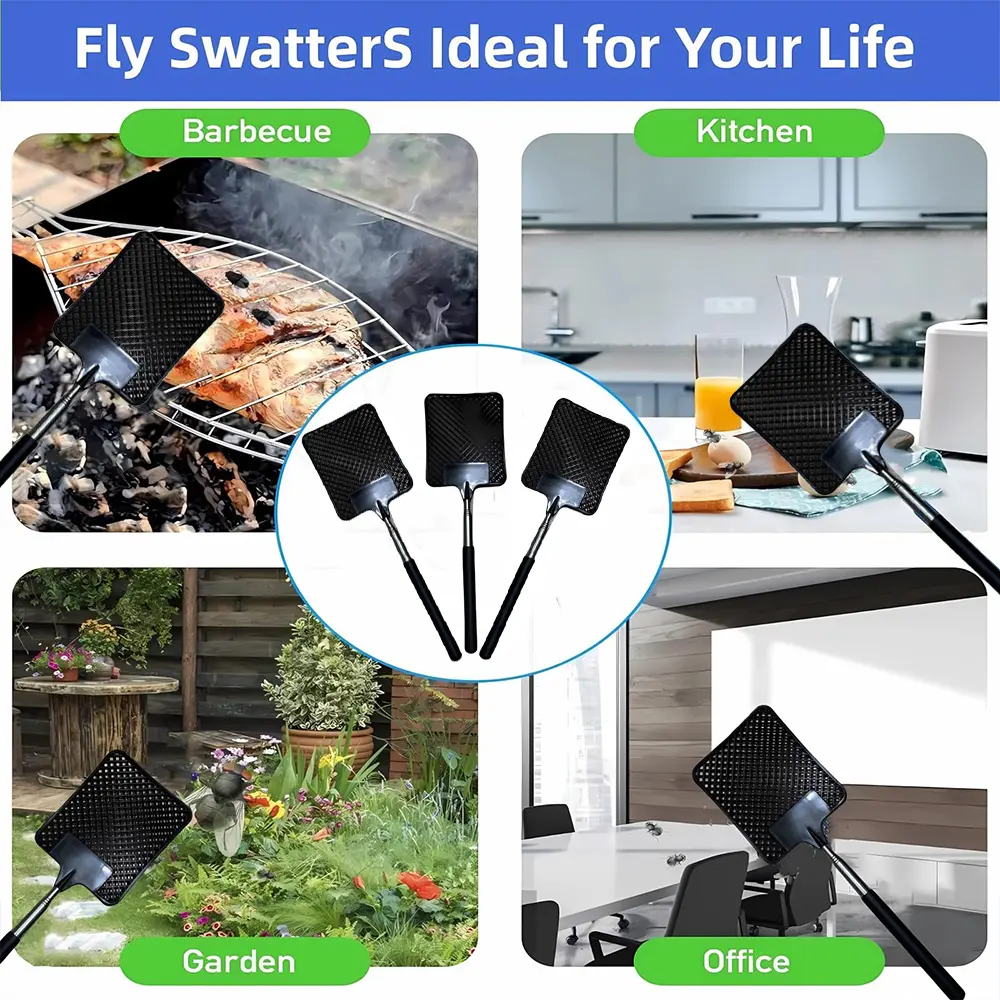 1 Pack Of Black Creative Fly Swatter Mosquito Swatter Stainless Steel Expansion Design Fly Repellent Supplies
