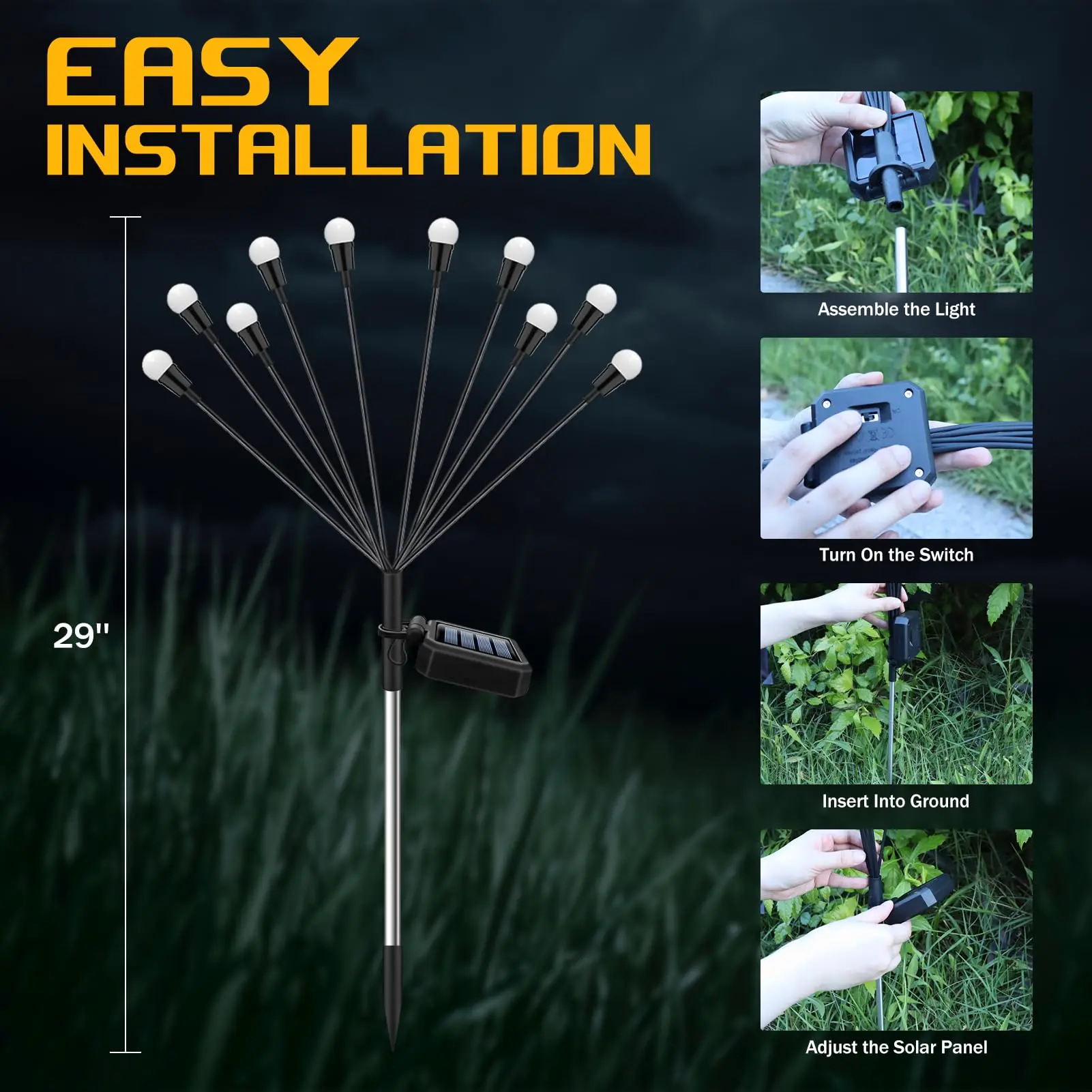 10 Lights Solar Lawn Lamp Garden Lamp, LED Wind-driven FireflyGround Plug Lamp, Garden Ramadan Decoration Festival Lamp
