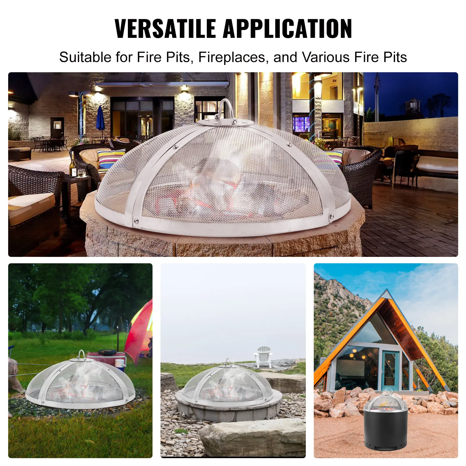 SucceBuy Fire Pit Spark Screen Round Reinforced Heavy Duty Steel Metal Cover  Outdoor Firepit Lid  Easy-Opening Top  Covers