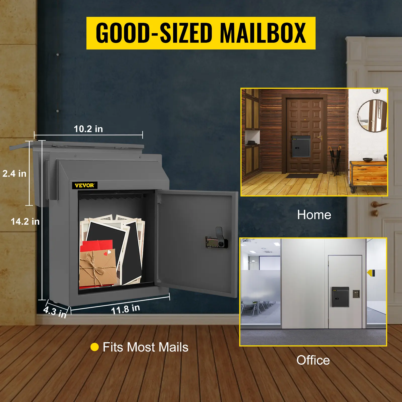 VEVOR Through-The-Door & Through-the-Wall Locking Drop Box Parcel Drop Box w/ Code Lock Rainproof Coated Steel Mailbox Letterbox
