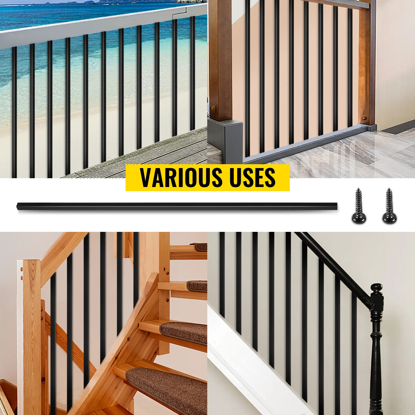 SucceBuy Deck Balusters Metal Pole Spindles 16/10 Pack 44in Iron Post Stair Railing Staircase Baluster Iron Stair/Door Railing