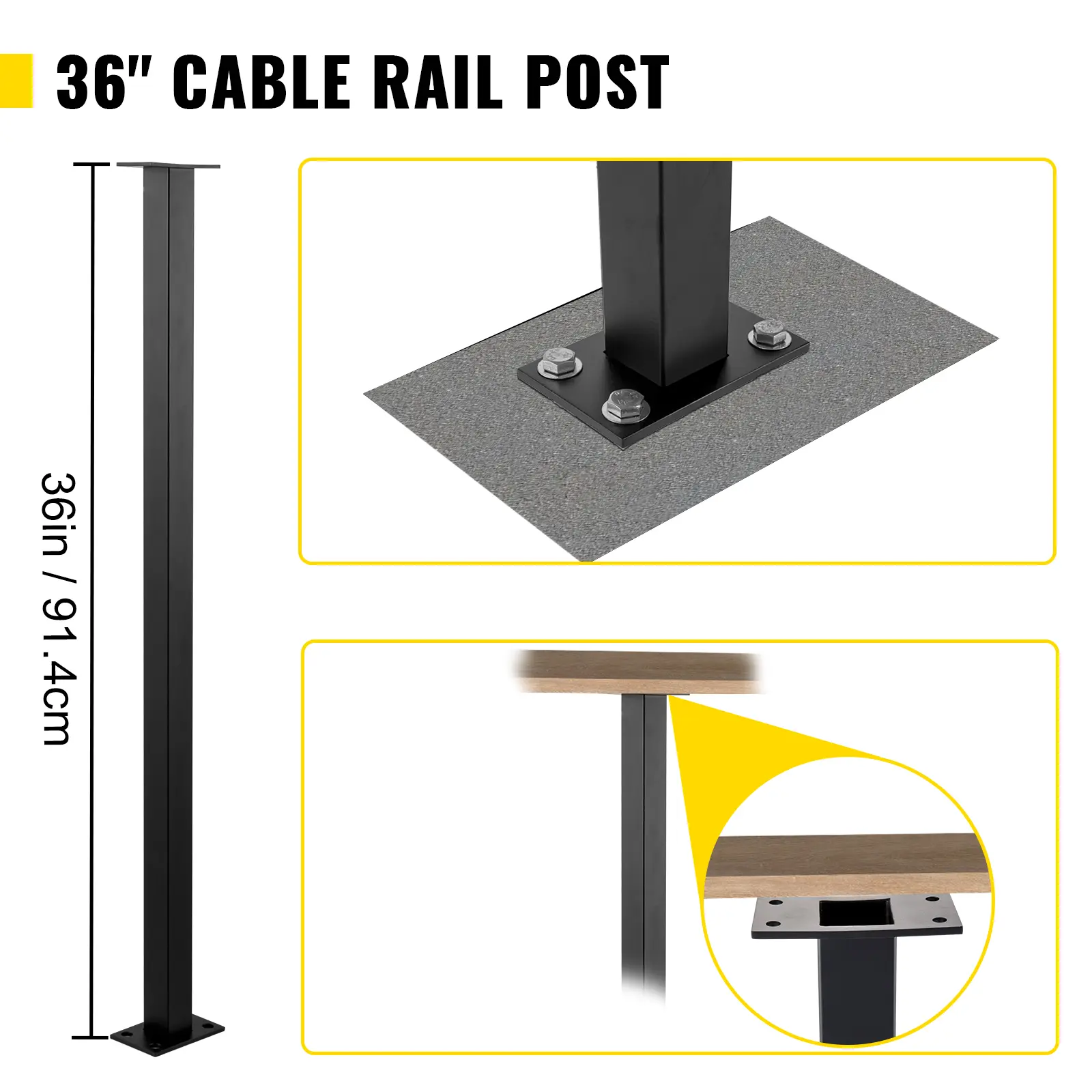 SucceBuy  Cable Rail Post Level Deck Stair Post Stainless Steel Brushed Finishing DIY Picket Deck Stair Railing Kit w/ Mount
