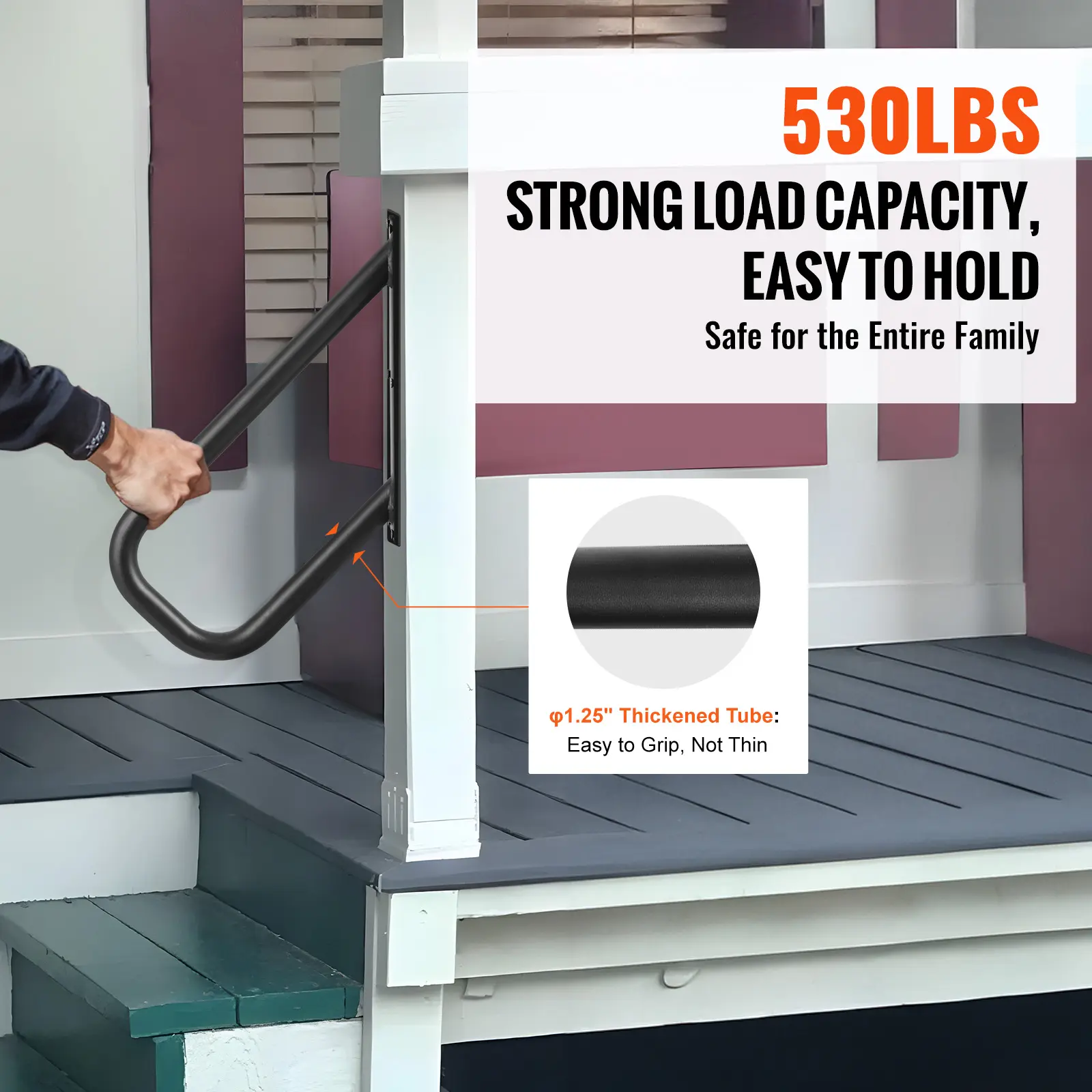 SucceBuy Handrails for Outdoor 18.9" Length Wall Mount Safety Railings for 1-2 Steps Stair Handrail with Matte Black Finished