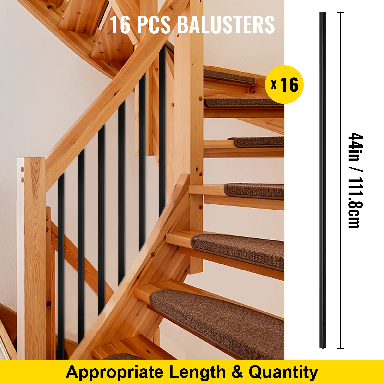 SucceBuy Deck Balusters Metal Pole Spindles 16/10 Pack 44in Iron Post Stair Railing Staircase Baluster Iron Stair/Door Railing