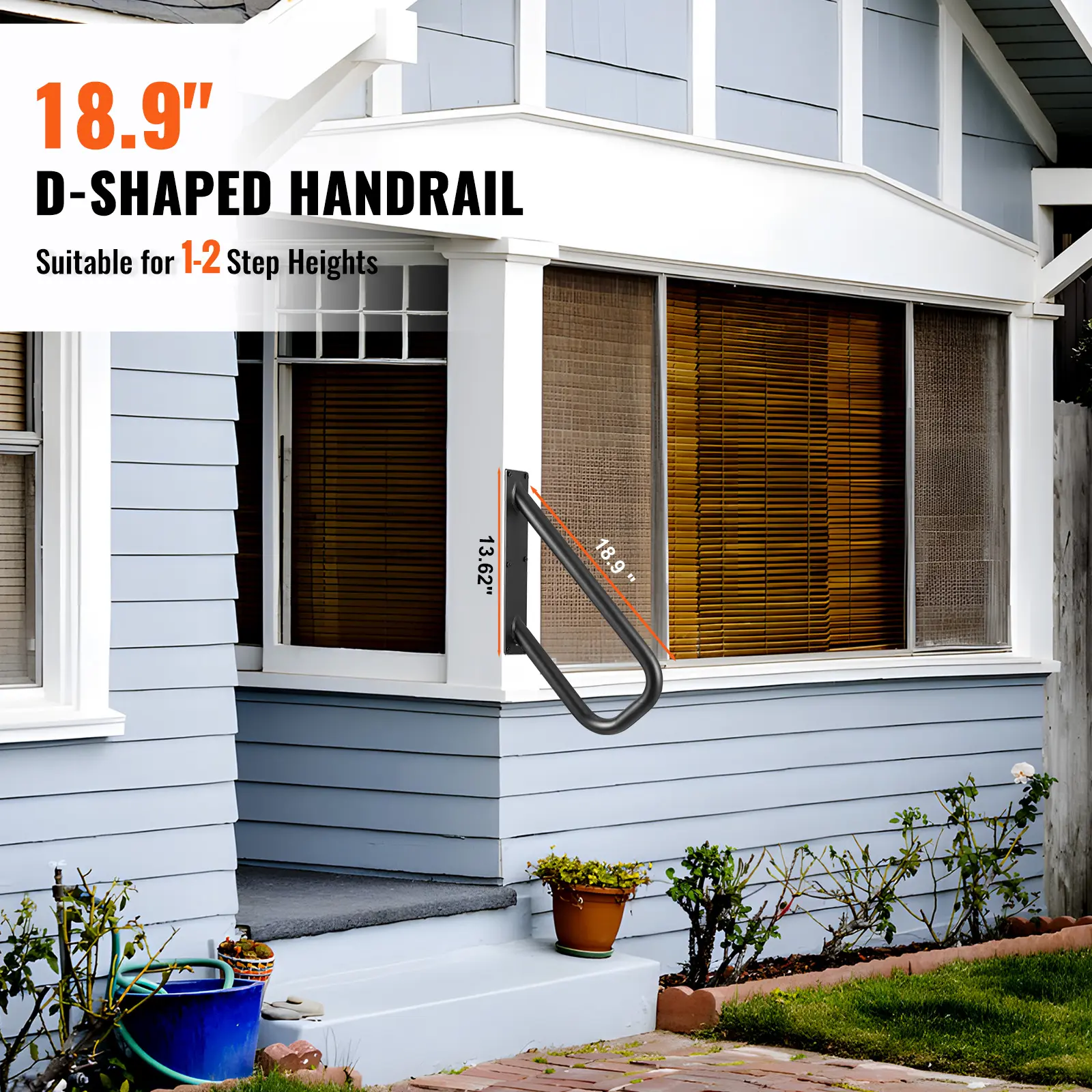 SucceBuy Handrails for Outdoor 18.9" Length Wall Mount Safety Railings for 1-2 Steps Stair Handrail with Matte Black Finished