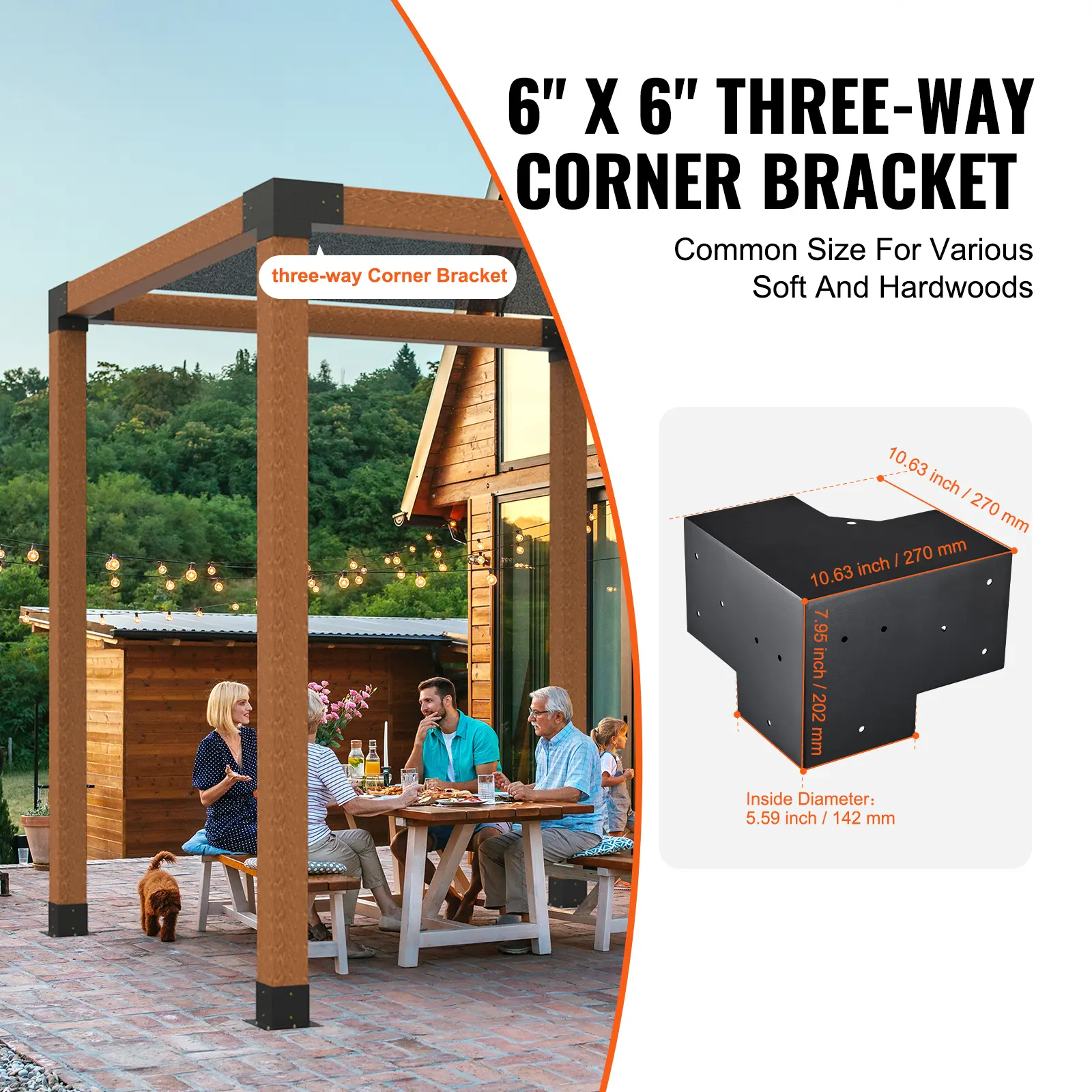SucceBuy Pergola Bracket Kit 6inchx6inch 4pcs 3 Way Easy Installation For Gazebos Patio Pergolas Log Cabin Outdoor Hardware