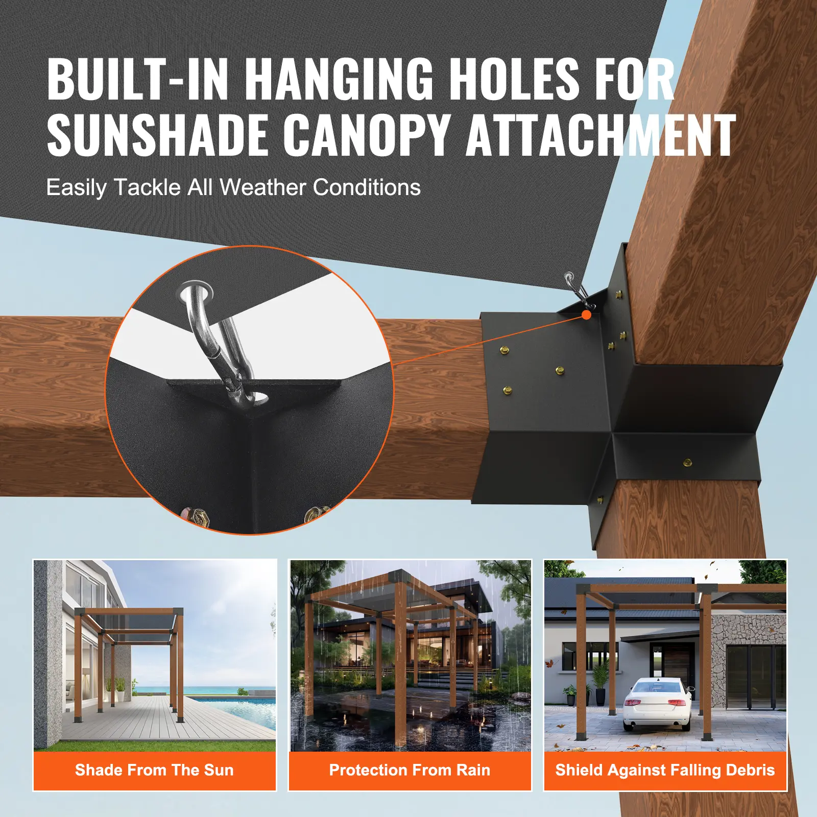 SucceBuy Pergola Bracket Kit 6inchx6inch 4pcs 3 Way Easy Installation For Gazebos Patio Pergolas Log Cabin Outdoor Hardware