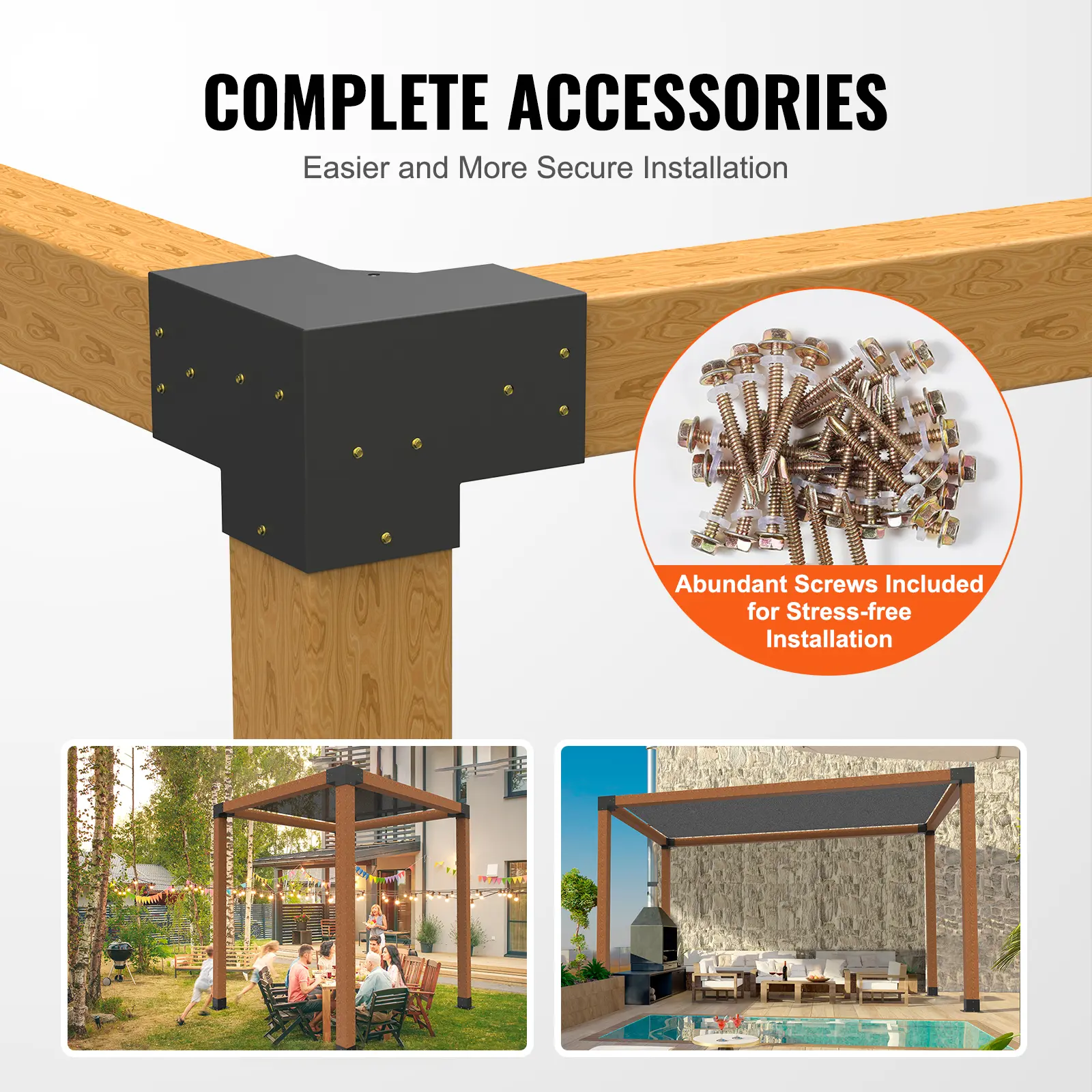 SucceBuy Pergola Bracket Kit 6inchx6inch 4pcs 3 Way Easy Installation For Gazebos Patio Pergolas Log Cabin Outdoor Hardware