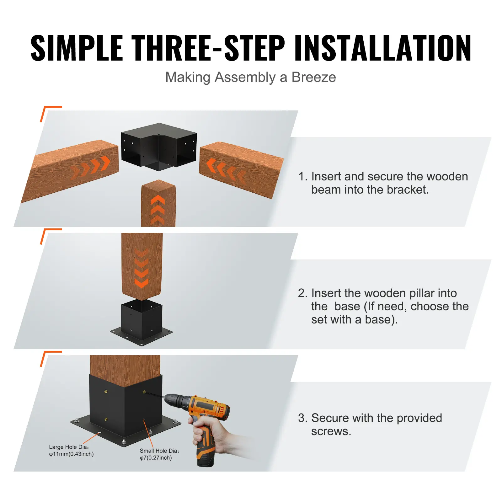 SucceBuy Pergola Bracket Kit 6inchx6inch 4pcs 3 Way Easy Installation For Gazebos Patio Pergolas Log Cabin Outdoor Hardware