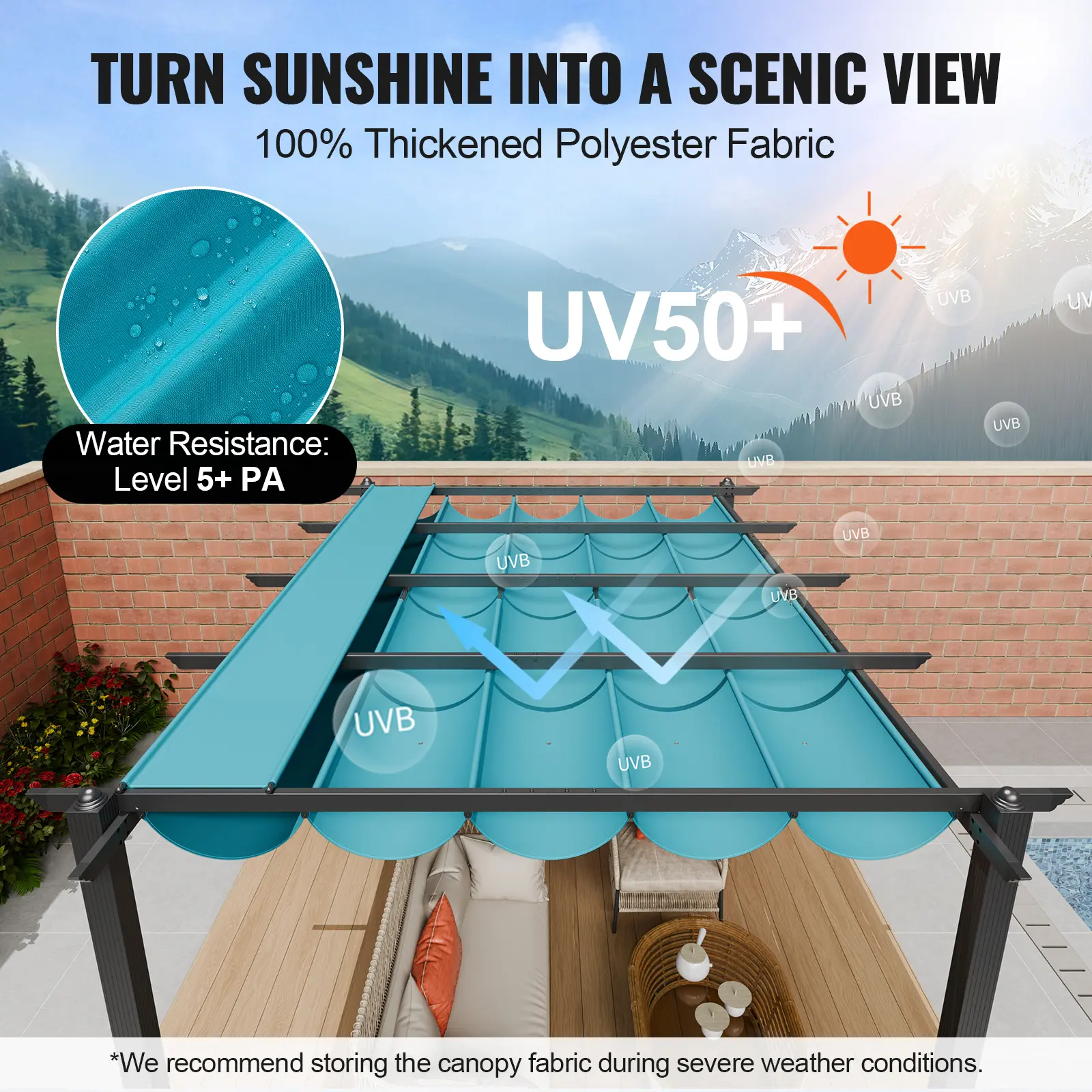 VEVOR 10'x13' Outdoor Retractable Pergola with Canopy Aluminum Pergola with Canopy Modern Pergola with Shade Canopy for Patios