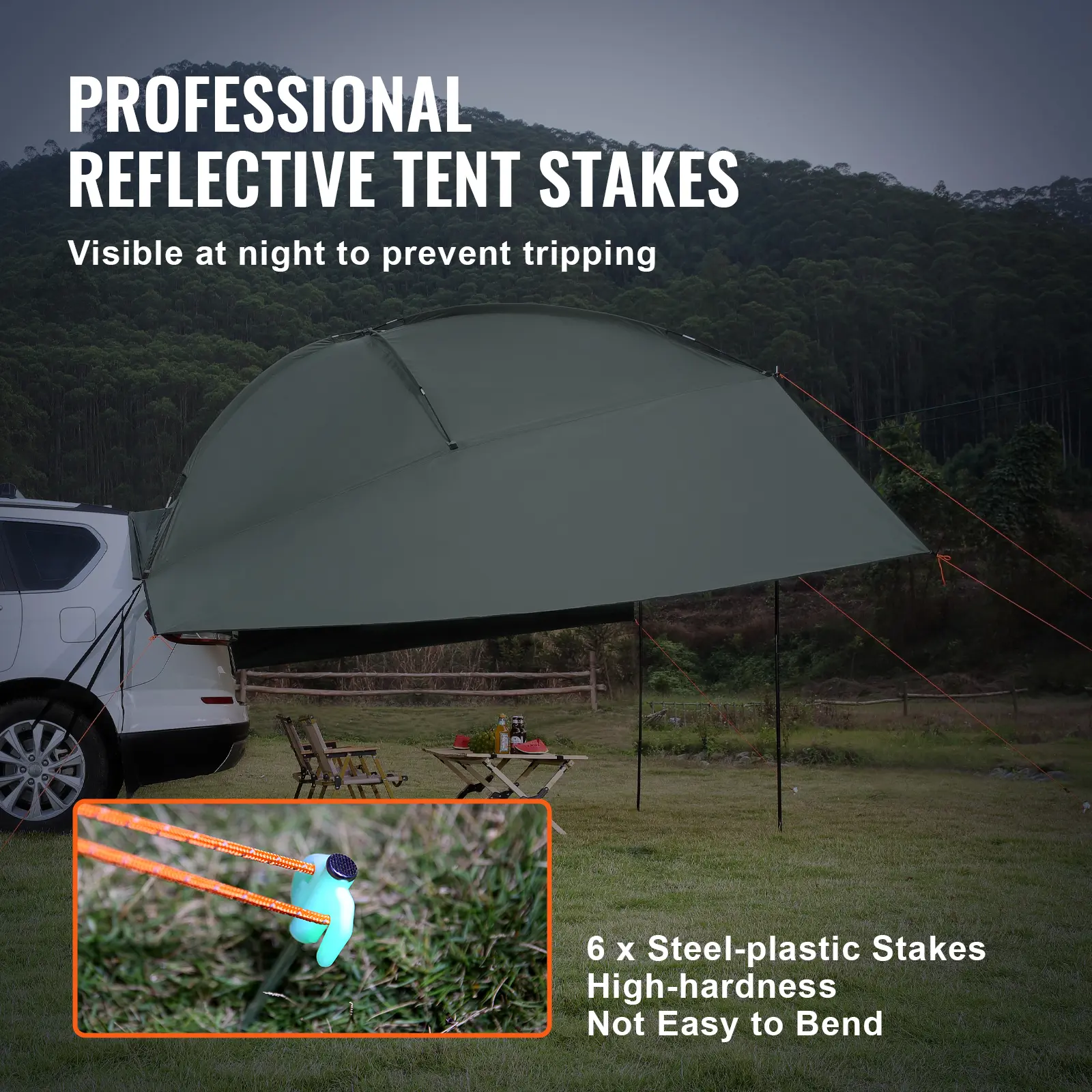 SucceBuy Vehicle Awning Large 10'x7' Shade Coverage Car Side Awning PU2000mm UV50+ Car Awning Extended Canopies and Storage Bag