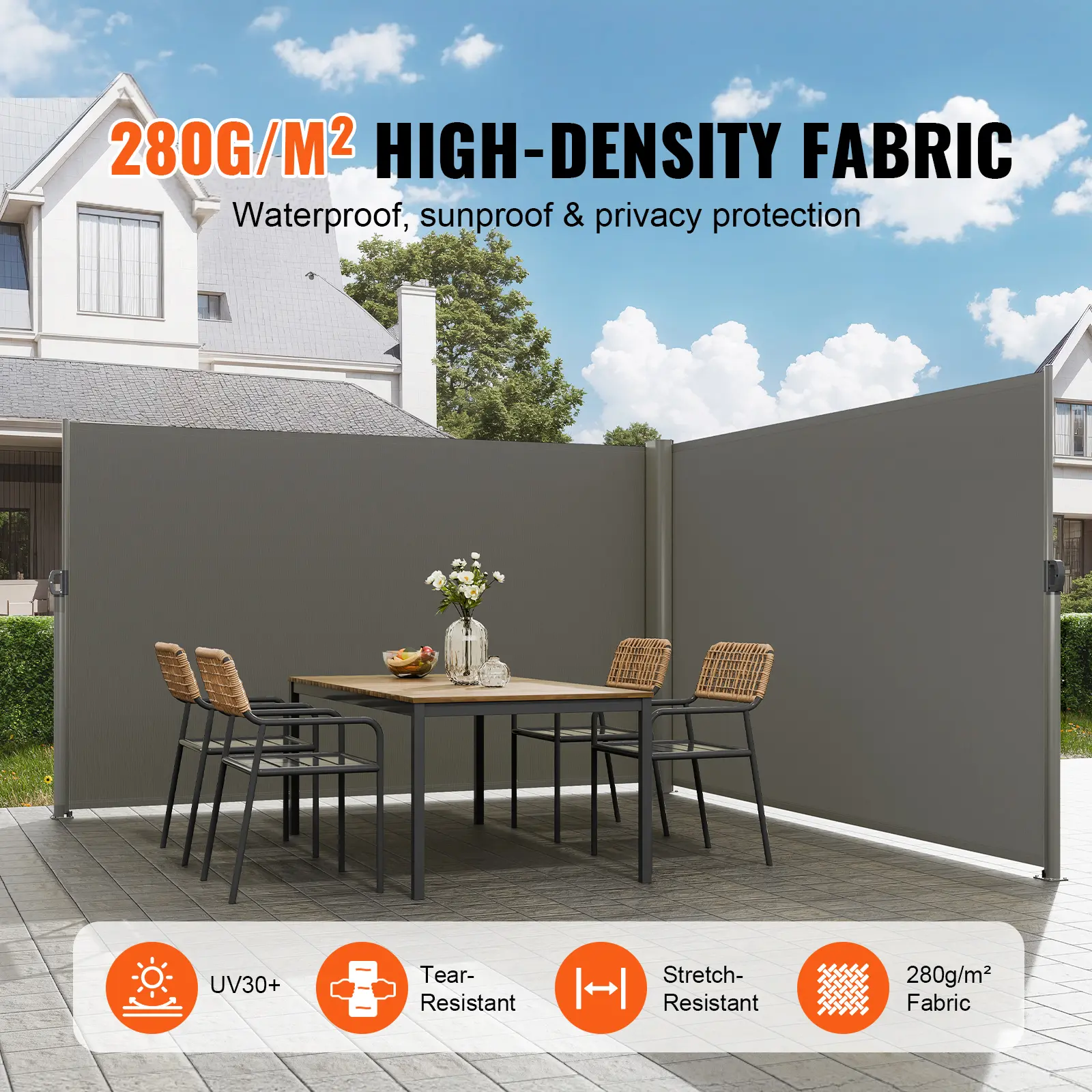 SucceBuy Retractable Side Awning Aluminum Outdoor Privacy Screen Water-proof Retractable Patio Screen for Patio Backyard Balcony