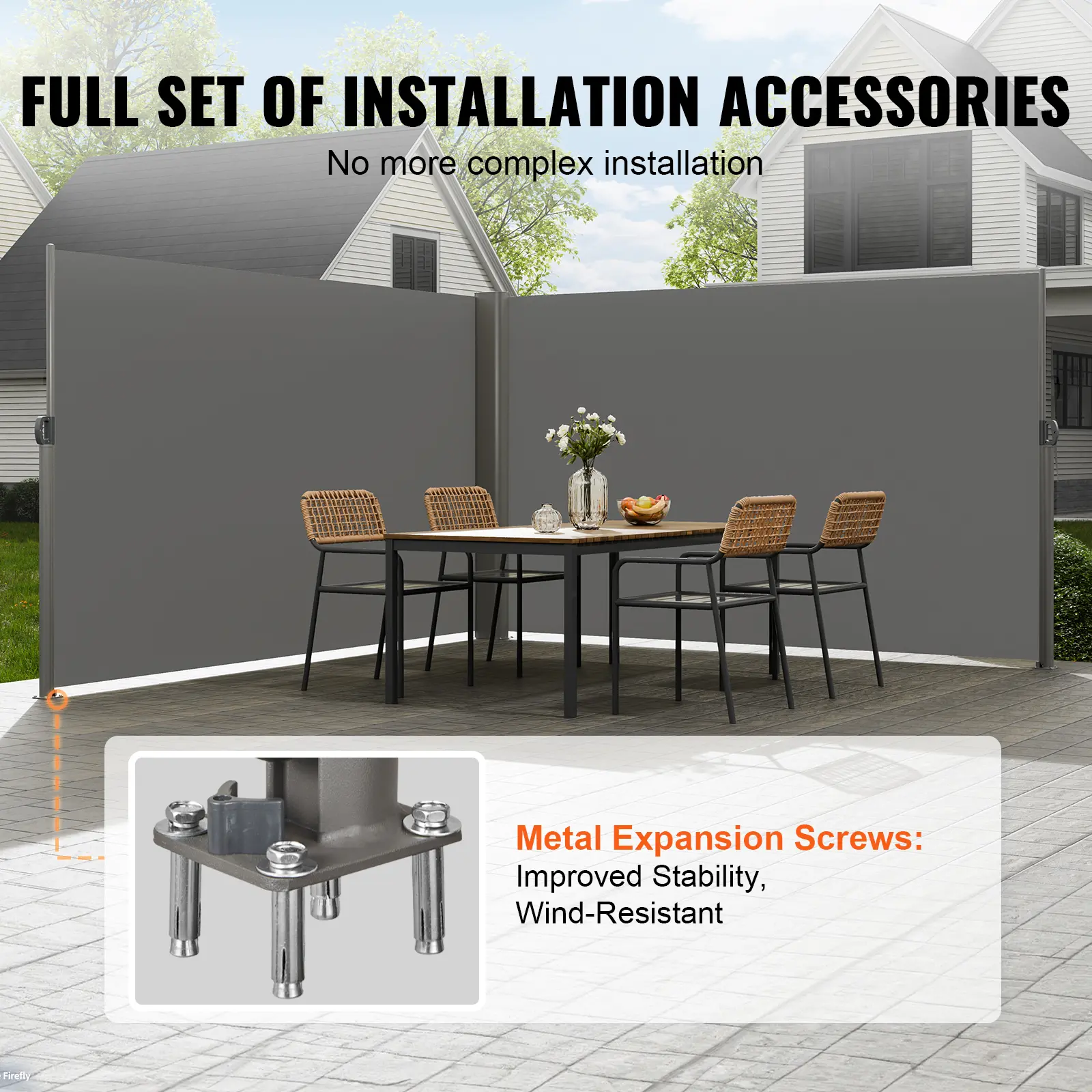 SucceBuy Retractable Side Awning Aluminum Outdoor Privacy Screen Water-proof Retractable Patio Screen for Patio Backyard Balcony