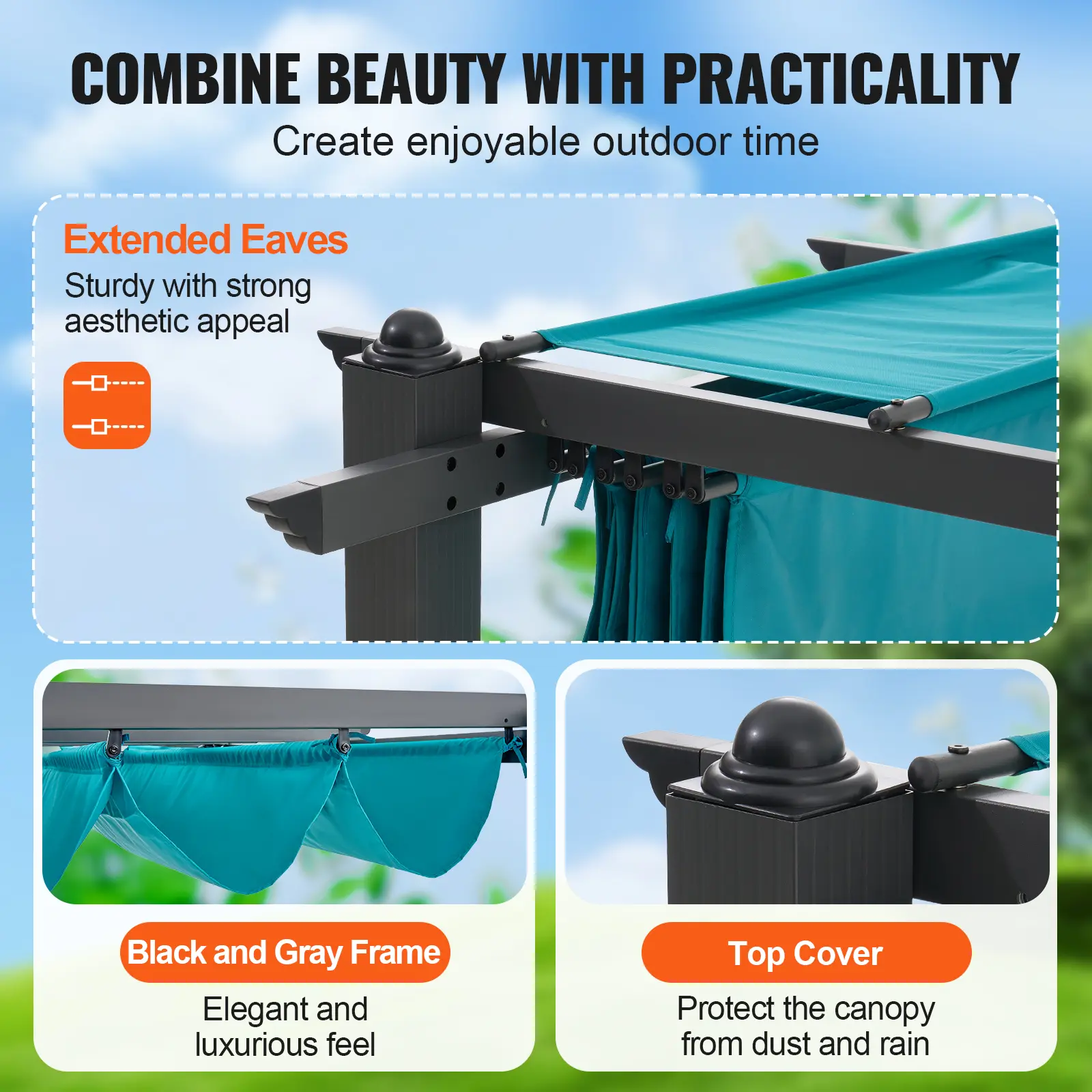 VEVOR 10'x13' Outdoor Retractable Pergola with Canopy Aluminum Pergola with Canopy Modern Pergola with Shade Canopy for Patios