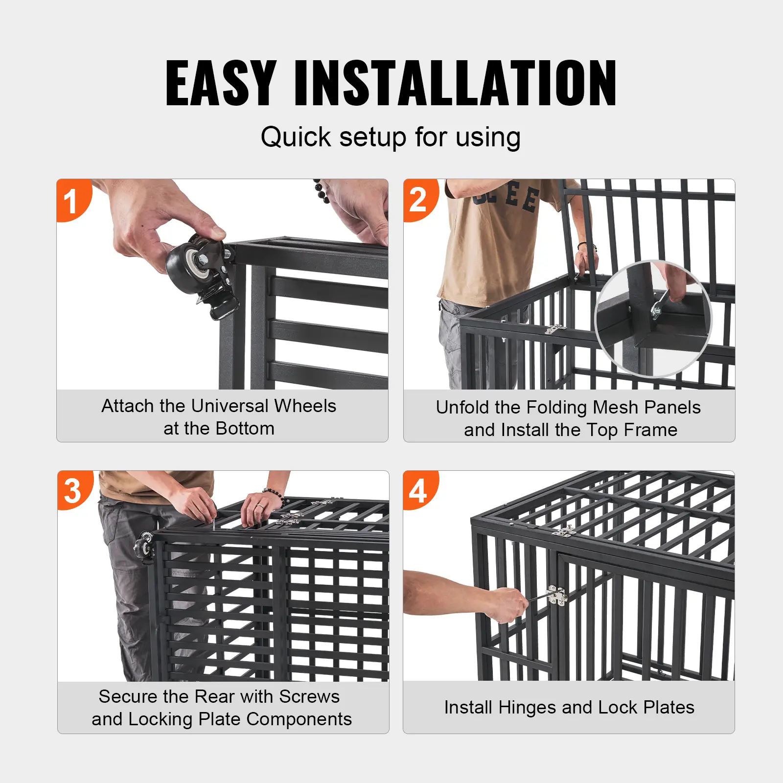 SucceBuy 3-Door Heavy Duty Dog Crate Kennel Cage with Lockable Wheels and Removable Tray for Indoor Outdoor Medium to Large Dog