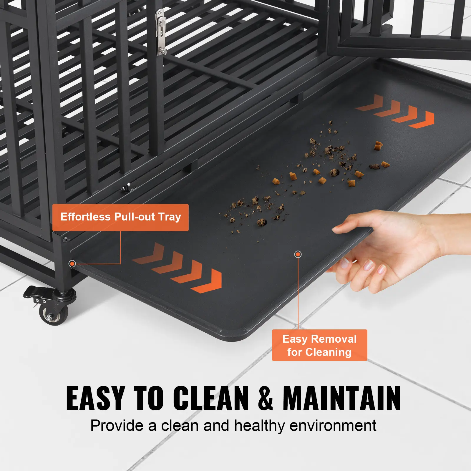 SucceBuy 3-Door Heavy Duty Dog Crate Kennel Cage with Lockable Wheels and Removable Tray for Indoor Outdoor Medium to Large Dog