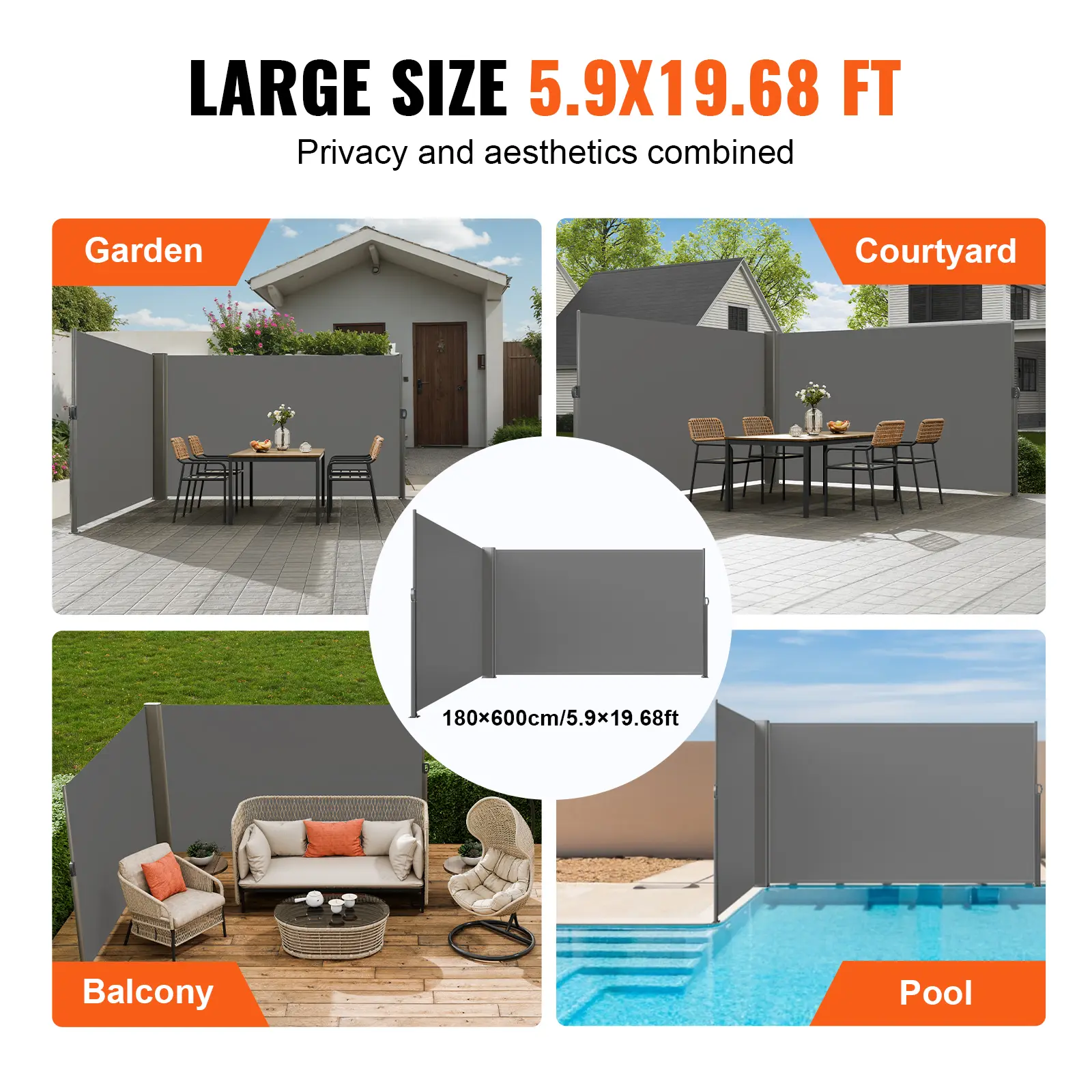 SucceBuy Retractable Side Awning Aluminum Outdoor Privacy Screen Water-proof Retractable Patio Screen for Patio Backyard Balcony