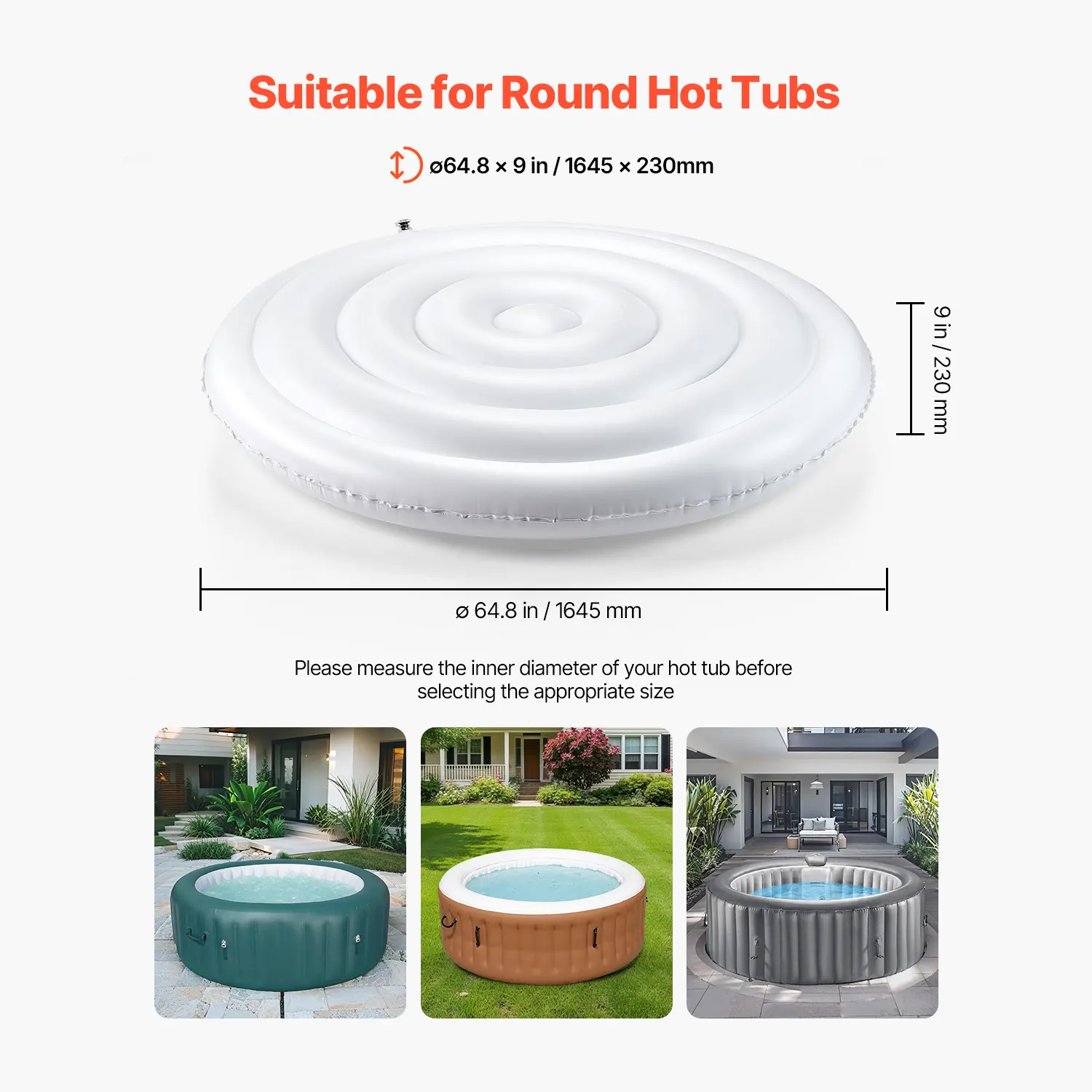 SucceBuy Inflatable Hot Tub Cover 4.5/5.4Ft Round Hot Tub Cover Protector Insulated Spa Covers for Inflatable Hottub for Outdoor