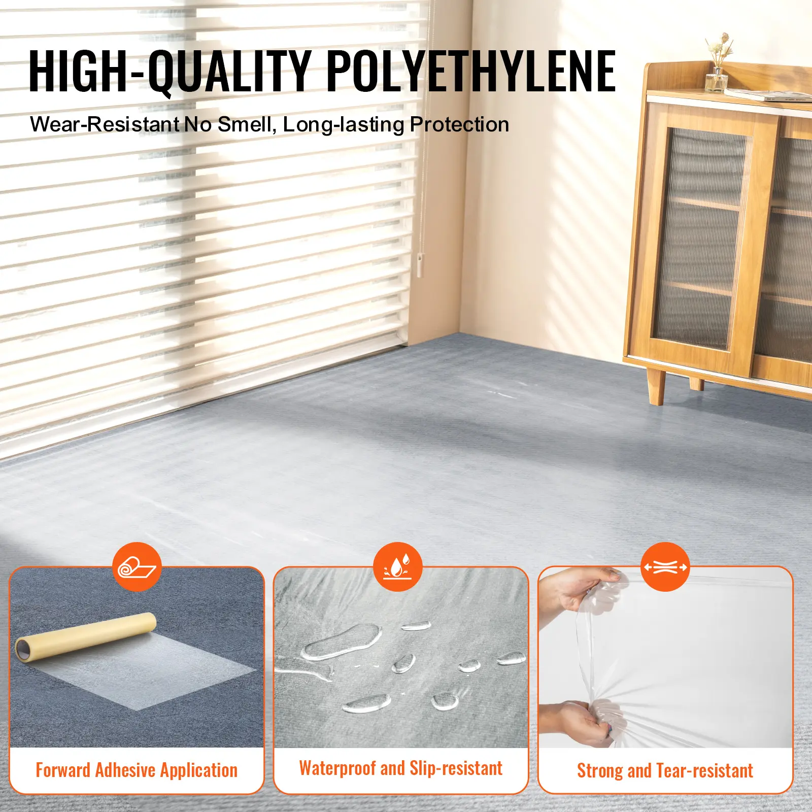 VEVOR Carpet Protection Film 24" x 100' Floor and Surface Polyethylene Adhesive Car Mat Protection for Construction & Renovation