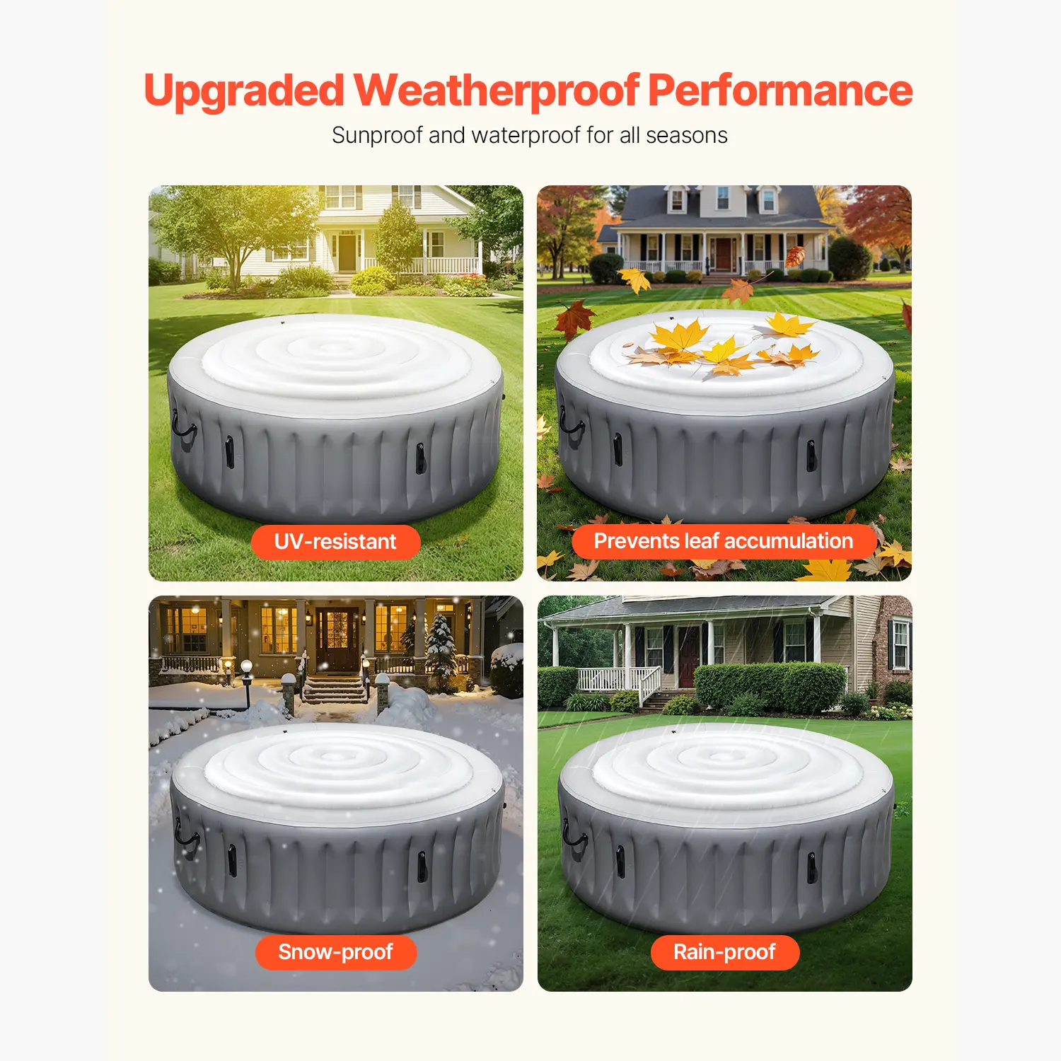 SucceBuy Inflatable Hot Tub Cover 4.5/5.4Ft Round Hot Tub Cover Protector Insulated Spa Covers for Inflatable Hottub for Outdoor