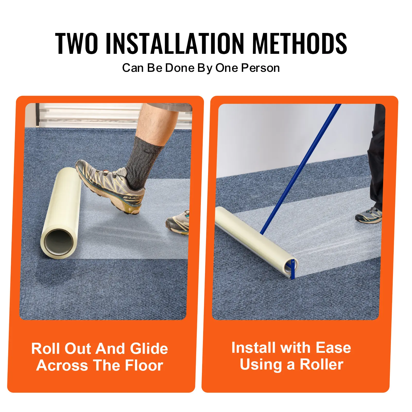 VEVOR Carpet Protection Film 24" x 100' Floor and Surface Polyethylene Adhesive Car Mat Protection for Construction & Renovation