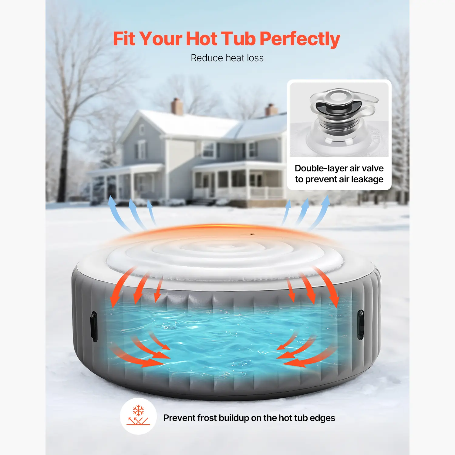 SucceBuy Inflatable Hot Tub Cover 4.5/5.4Ft Round Hot Tub Cover Protector Insulated Spa Covers for Inflatable Hottub for Outdoor