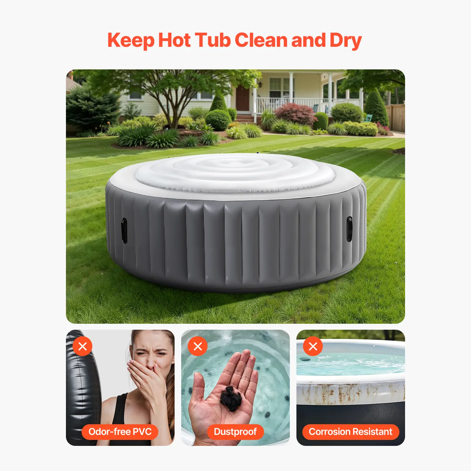 SucceBuy Inflatable Hot Tub Cover 4.5/5.4Ft Round Hot Tub Cover Protector Insulated Spa Covers for Inflatable Hottub for Outdoor