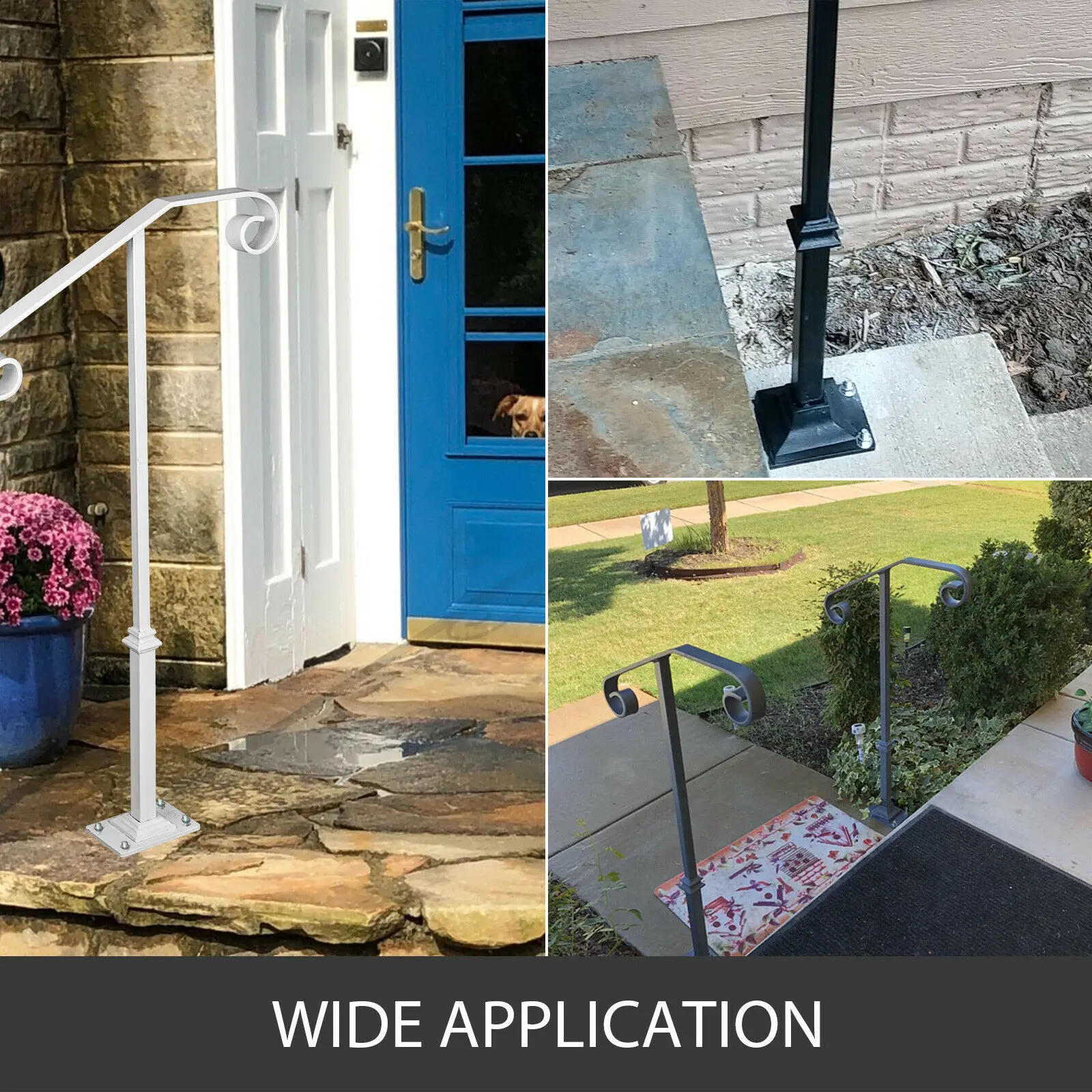 SucceBuy Single Post Handrail Stairs White Wrought Iron Post Mount Step Grab Supports Fits 1-2 Steps Rail Single Post Railing