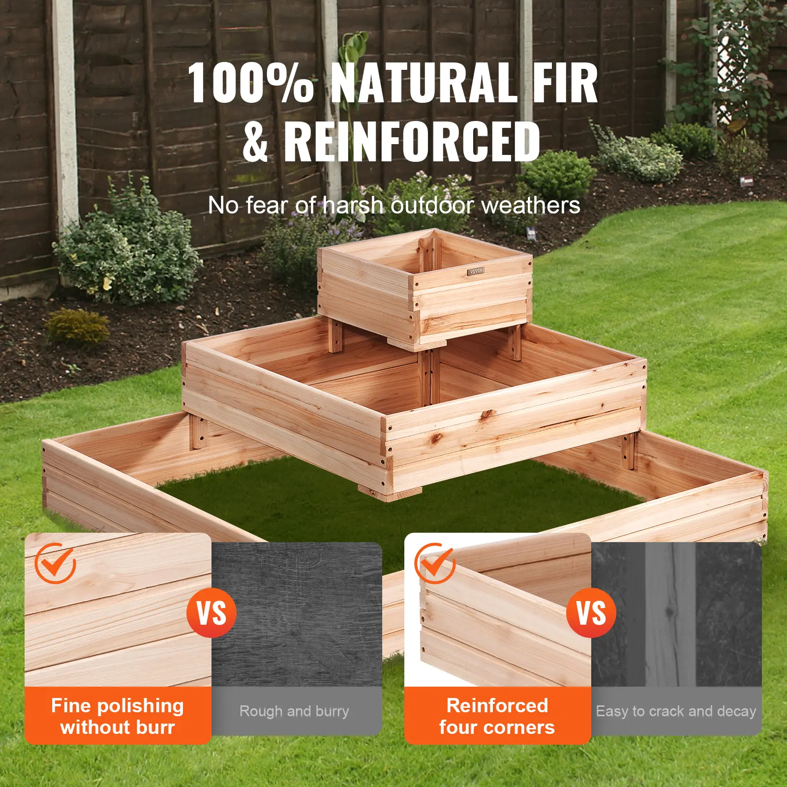 SucceBuy Wooden Raised Garden Bed Planter Box Elevated Floor Whole Kit and Drainage System for Planting Flower Vegetable Herb
