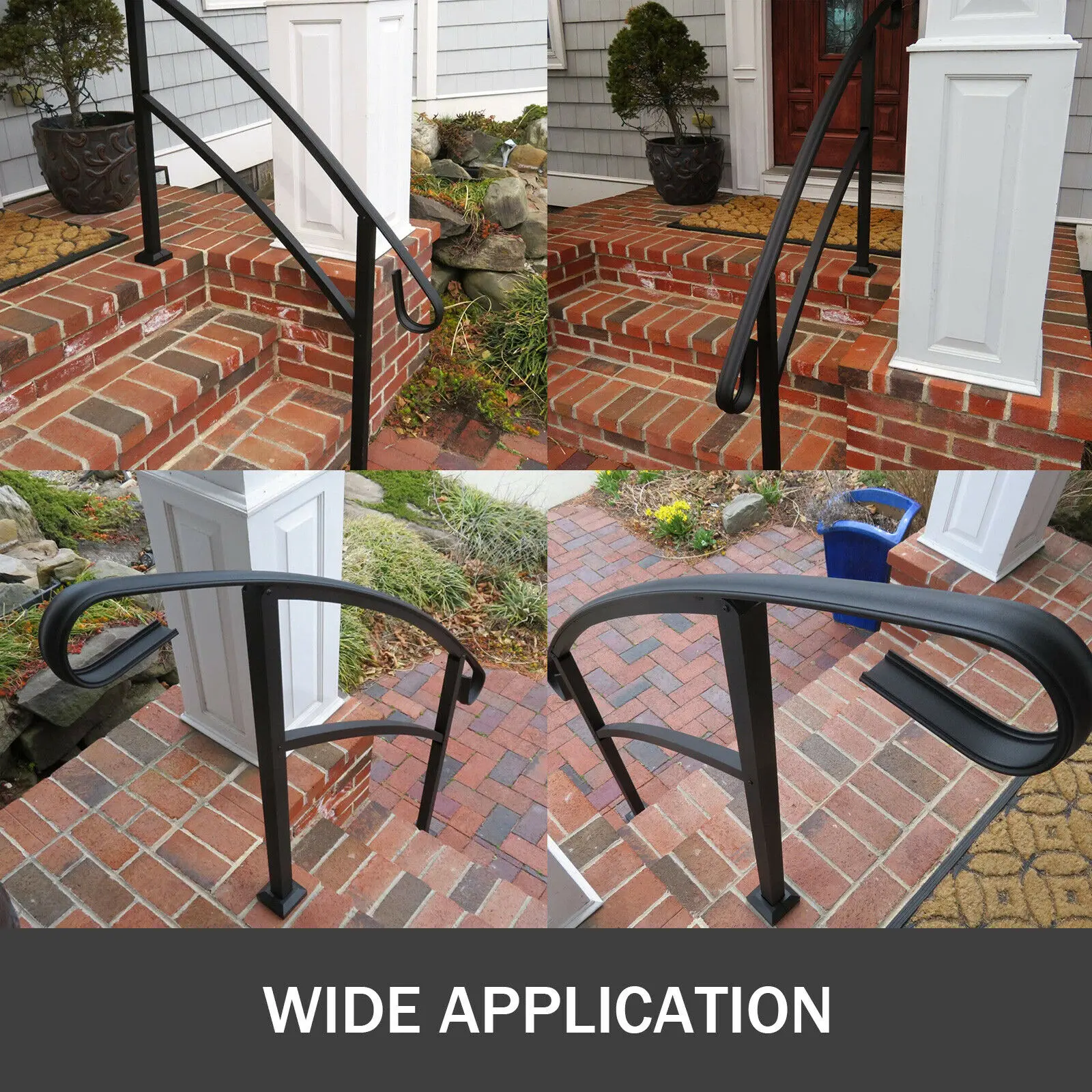 SucceBuy Wrought Iron Handrail Fits 1 or 5 Steps with Installation Kit Hand Rails for Outdoor Transition Handrail Stair Rail