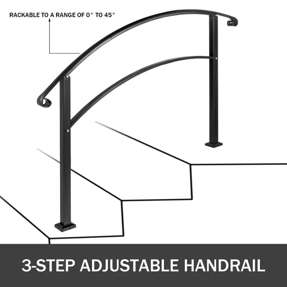 SucceBuy Wrought Iron Handrail Fits 1 or 5 Steps with Installation Kit Hand Rails for Outdoor Transition Handrail Stair Rail