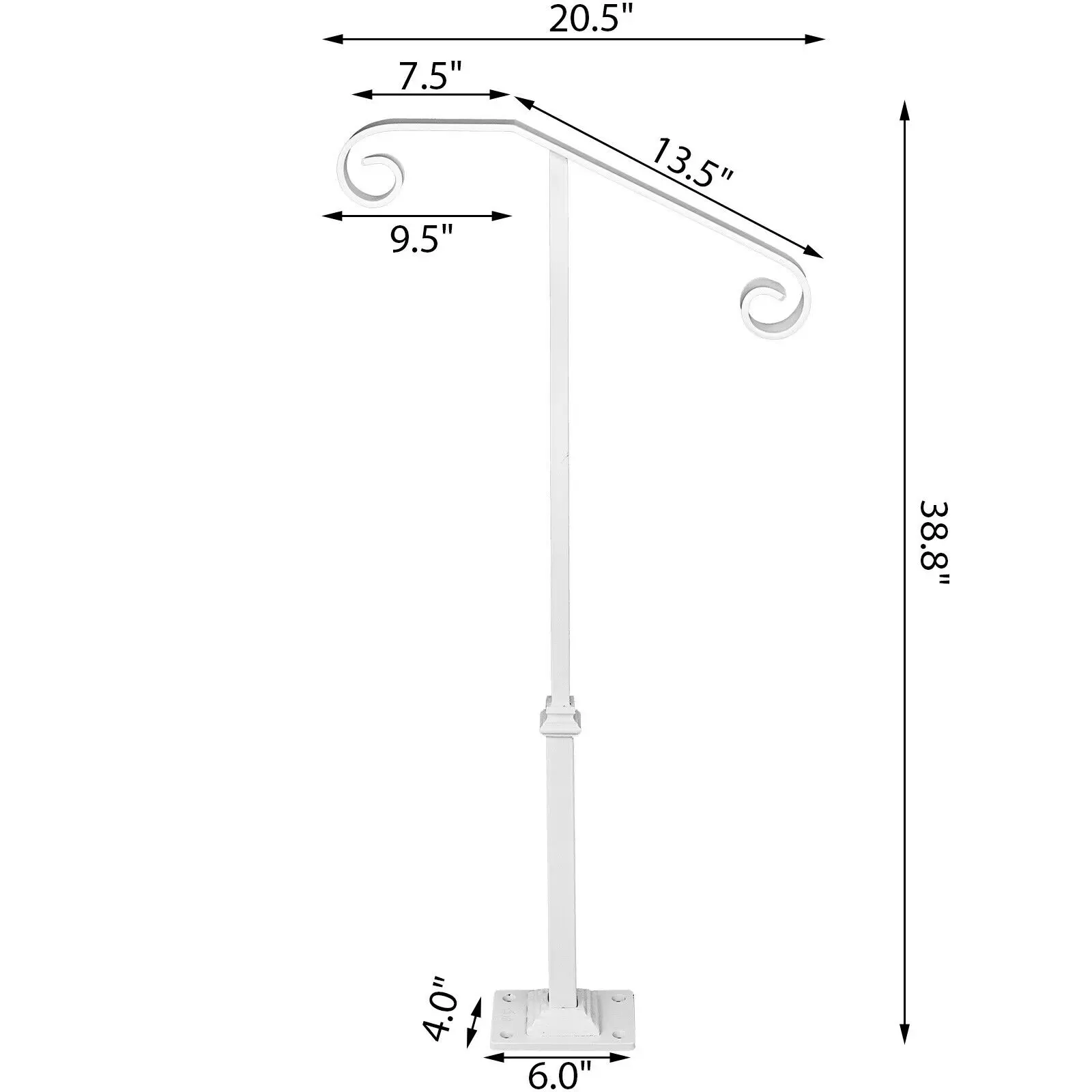 SucceBuy Single Post Handrail Stairs White Wrought Iron Post Mount Step Grab Supports Fits 1-2 Steps Rail Single Post Railing