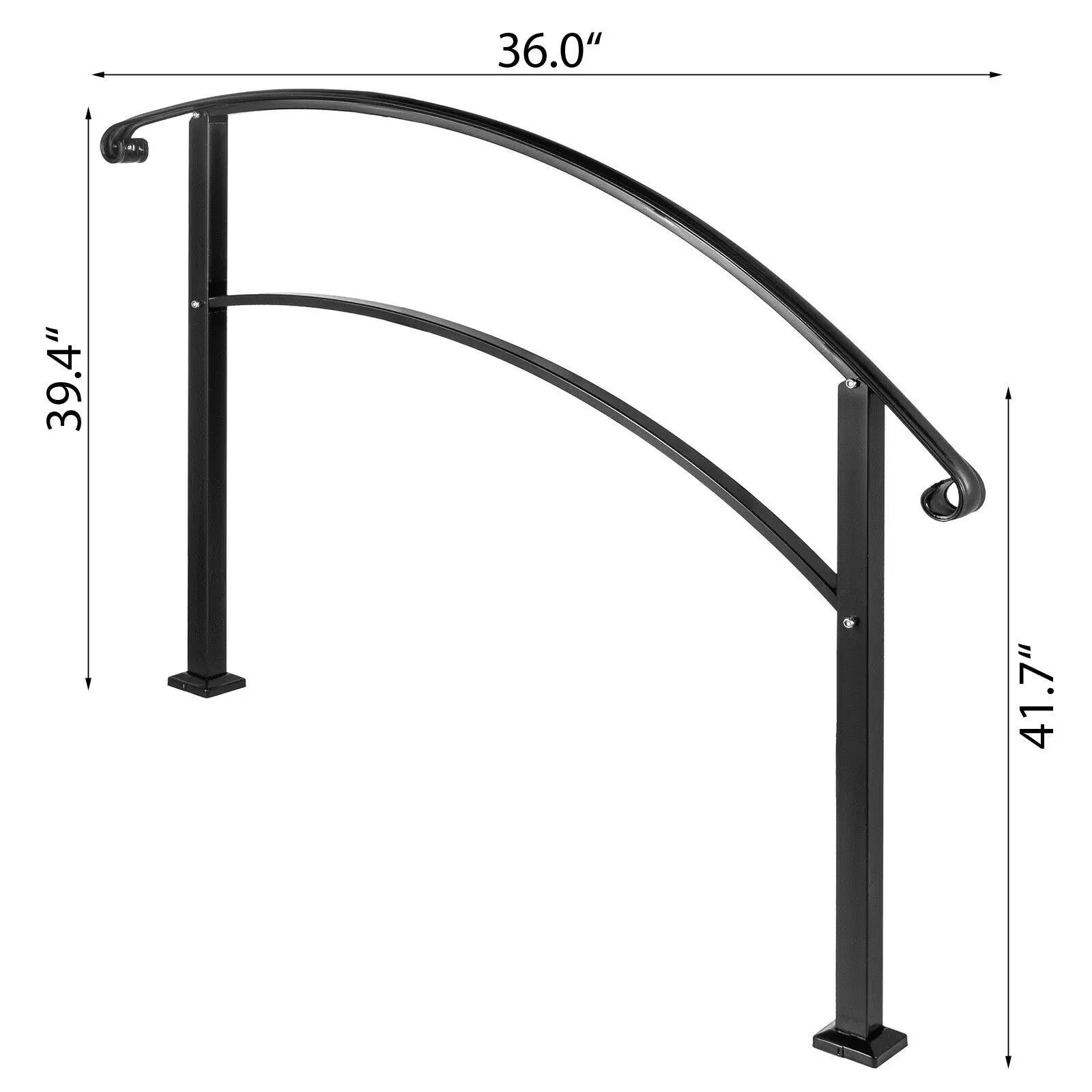 SucceBuy Wrought Iron Handrail Fits 1 or 5 Steps with Installation Kit Hand Rails for Outdoor Transition Handrail Stair Rail
