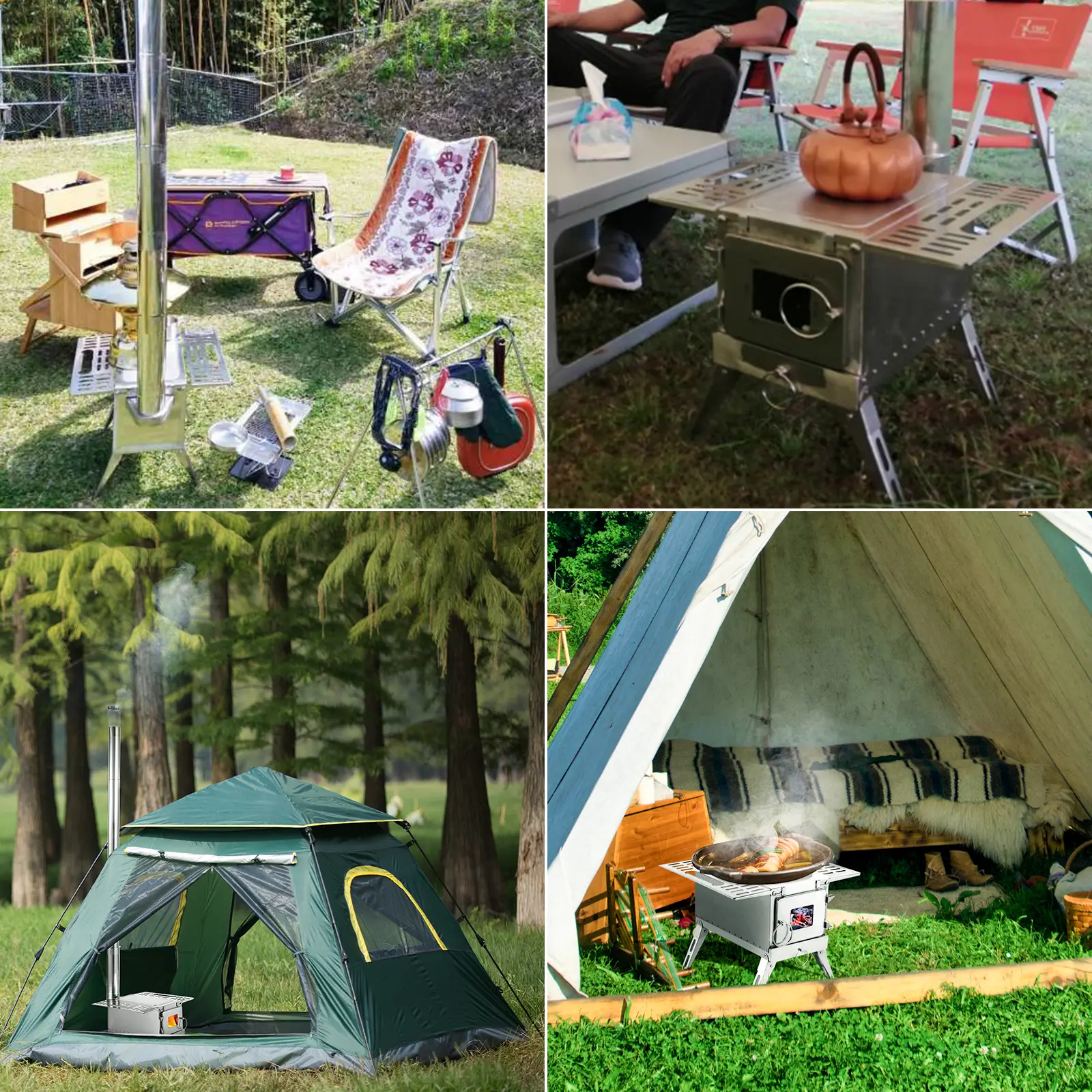 SucceBuy Tent Wood Stove 304 Stainless Steel W/Folding Pipe Wood Stove Multipurpose Camping Tent Heating Stove Outdoor Survival