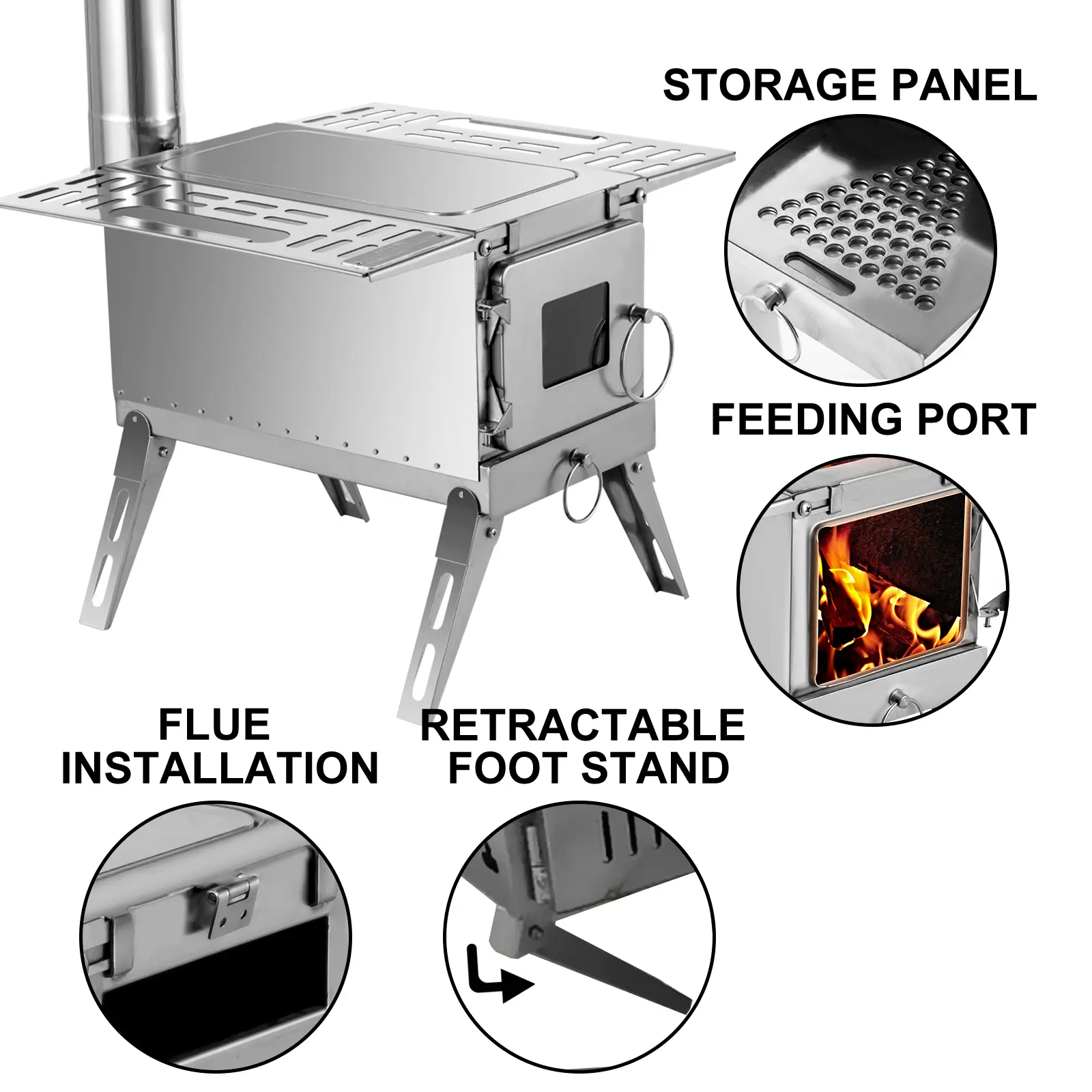 SucceBuy Tent Wood Stove 304 Stainless Steel W/Folding Pipe Wood Stove Multipurpose Camping Tent Heating Stove Outdoor Survival