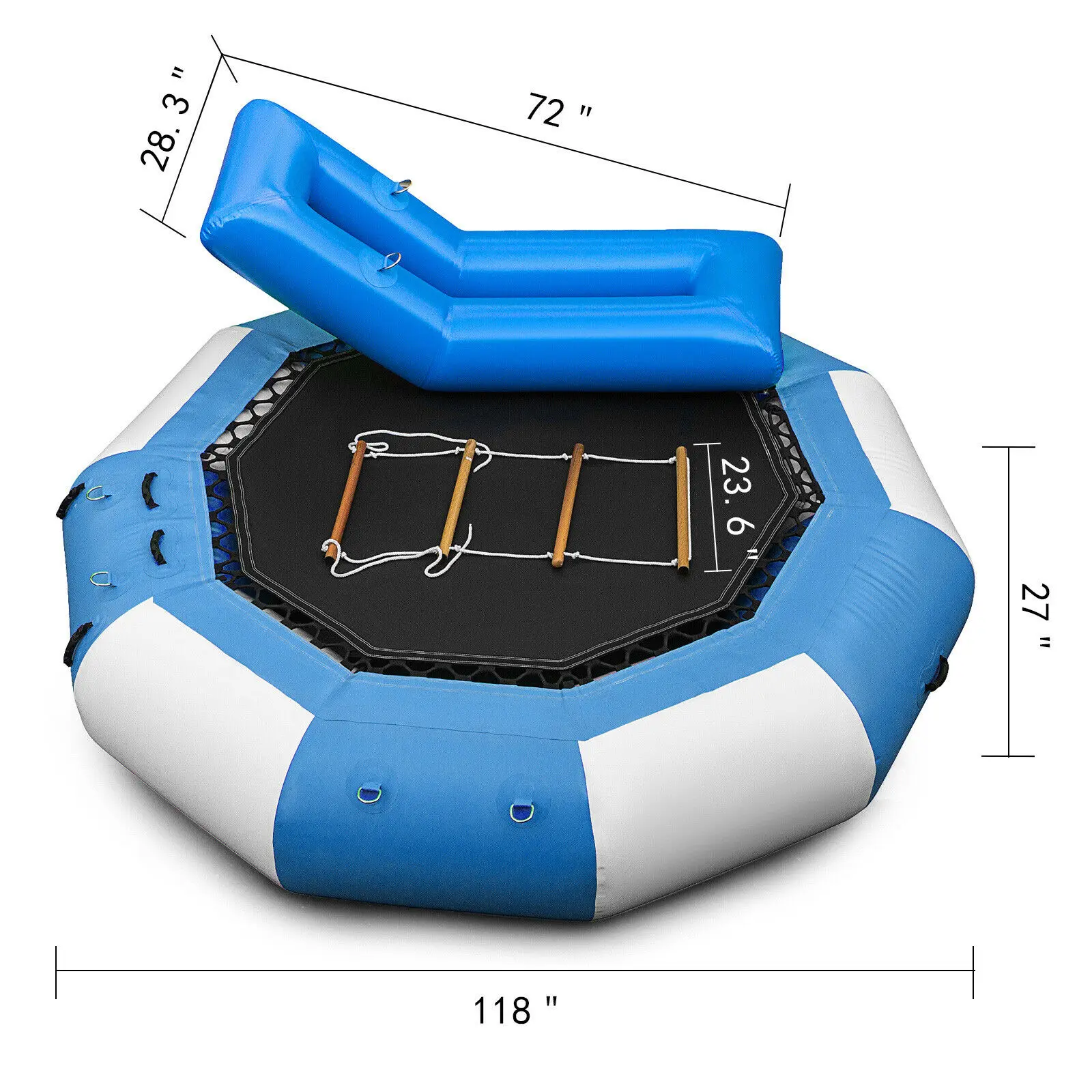 VEVOR Inflatable Water Trampoline PVC Tarpaulin Floated Bounce Platform Smooth and Waterproof Surface W/ Ladder For Pool Ocean
