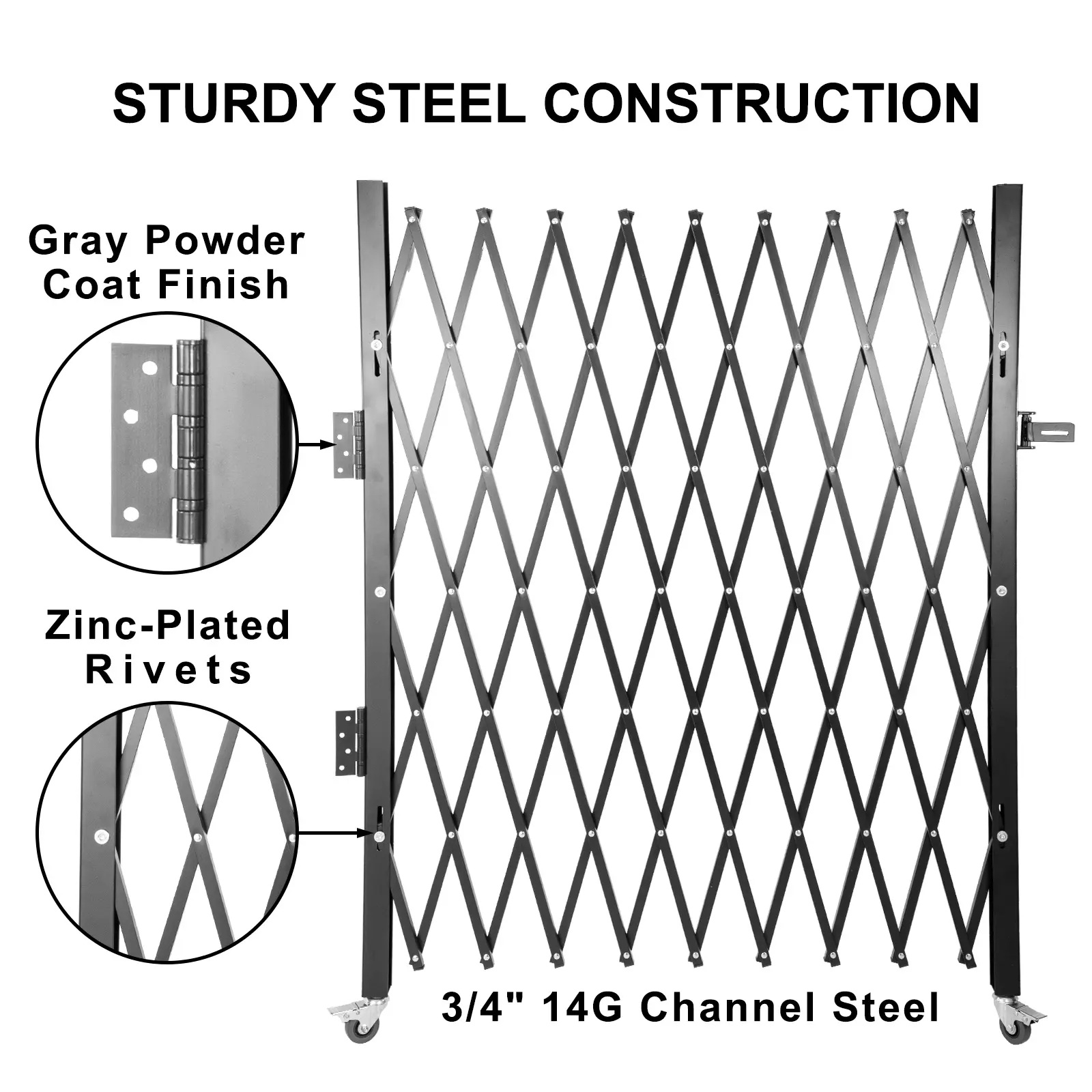 SucceBuy Single Folding Security Gate 48" x 37" Steel Scissor Accordion Security Gate Flexible Expanding w/ Smooth Rolling Wheel