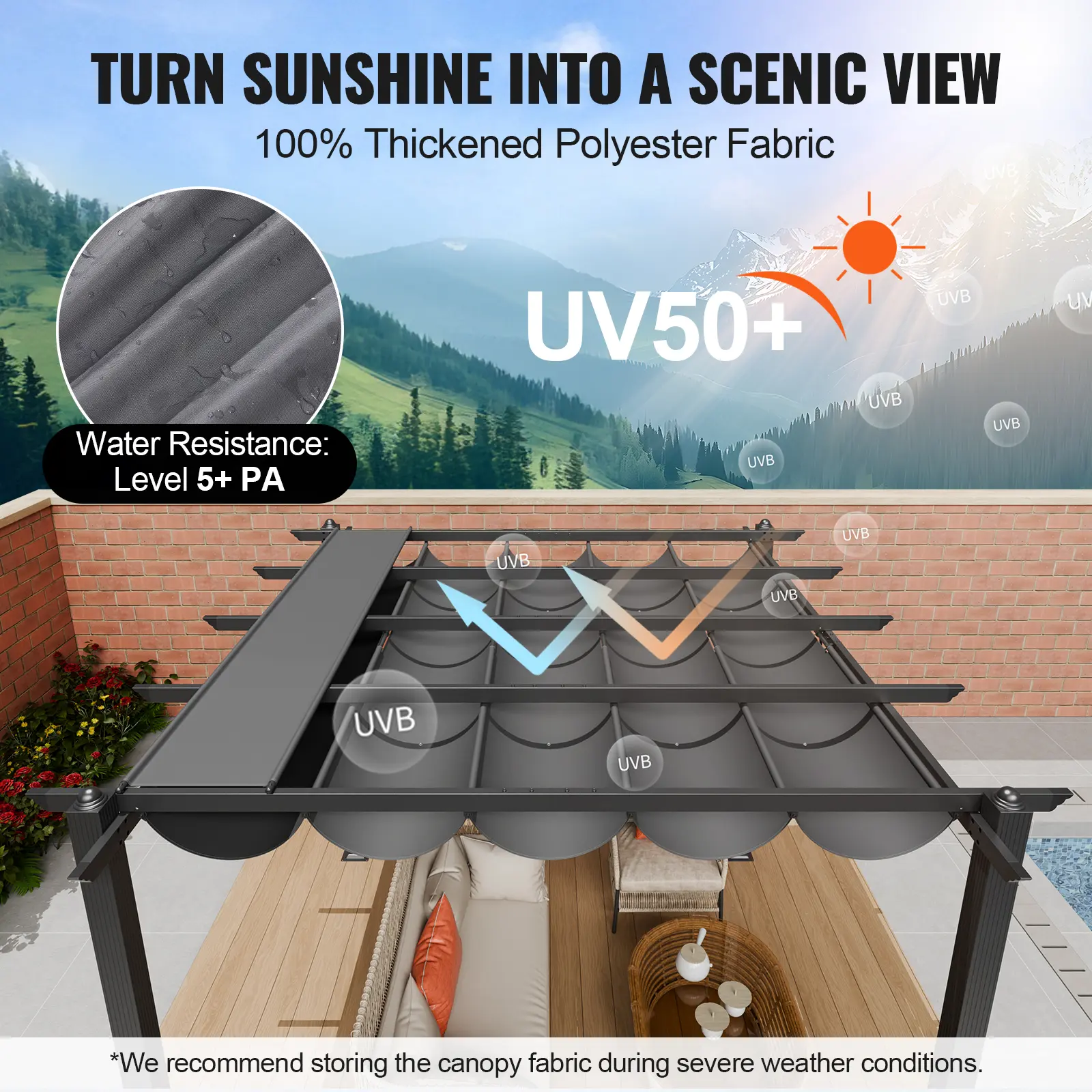 VEVOR Outdoor Retractable Pergola with Canopy Aluminum Pergola with Canopy Modern Pergola with Sun Shade Canopy for Gardens