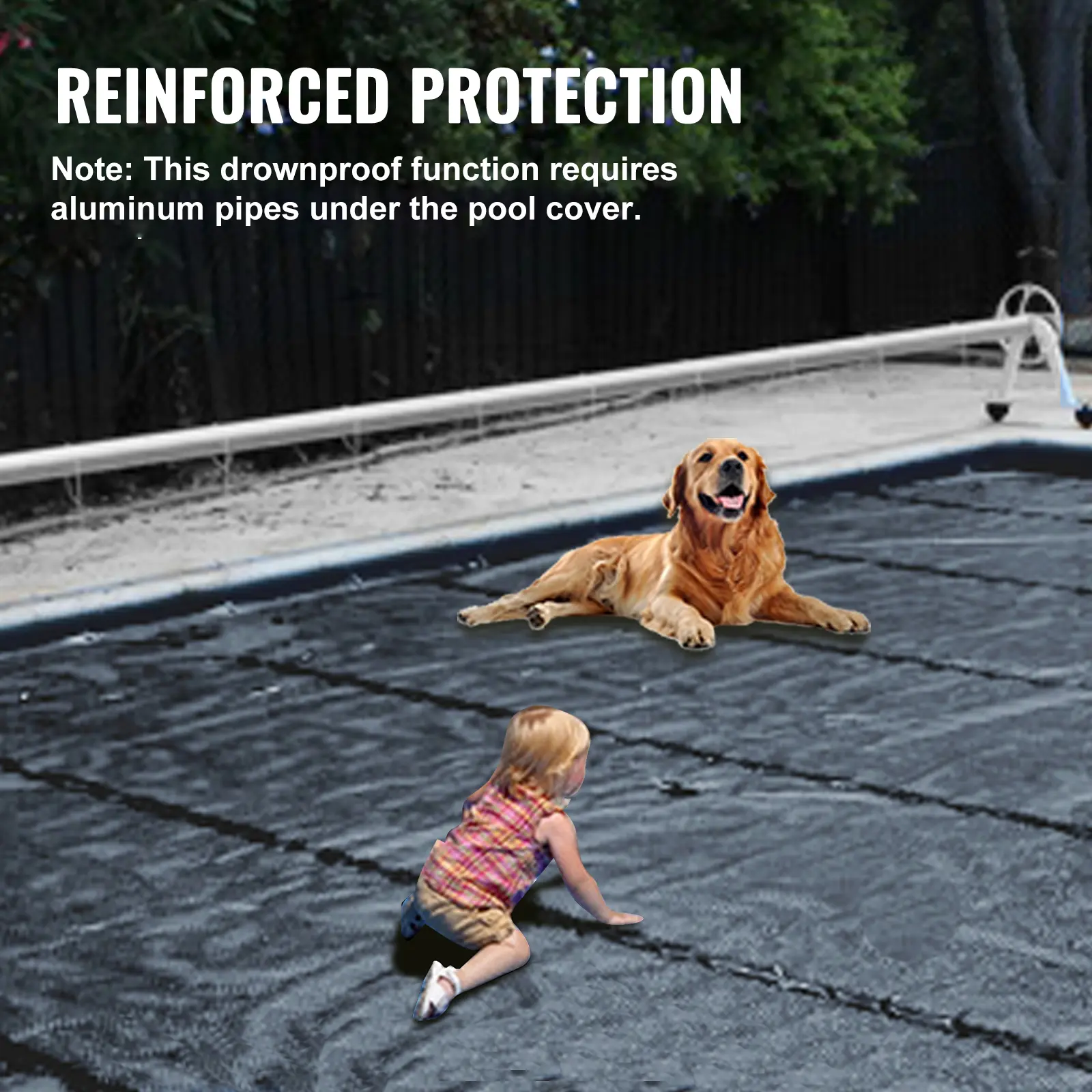 SucceBuy Pool Safety Cover 13x26ft In-ground PVC Rectangular Solid Charcoal Pool Cover for Swimming Pool Winter Protection Cover